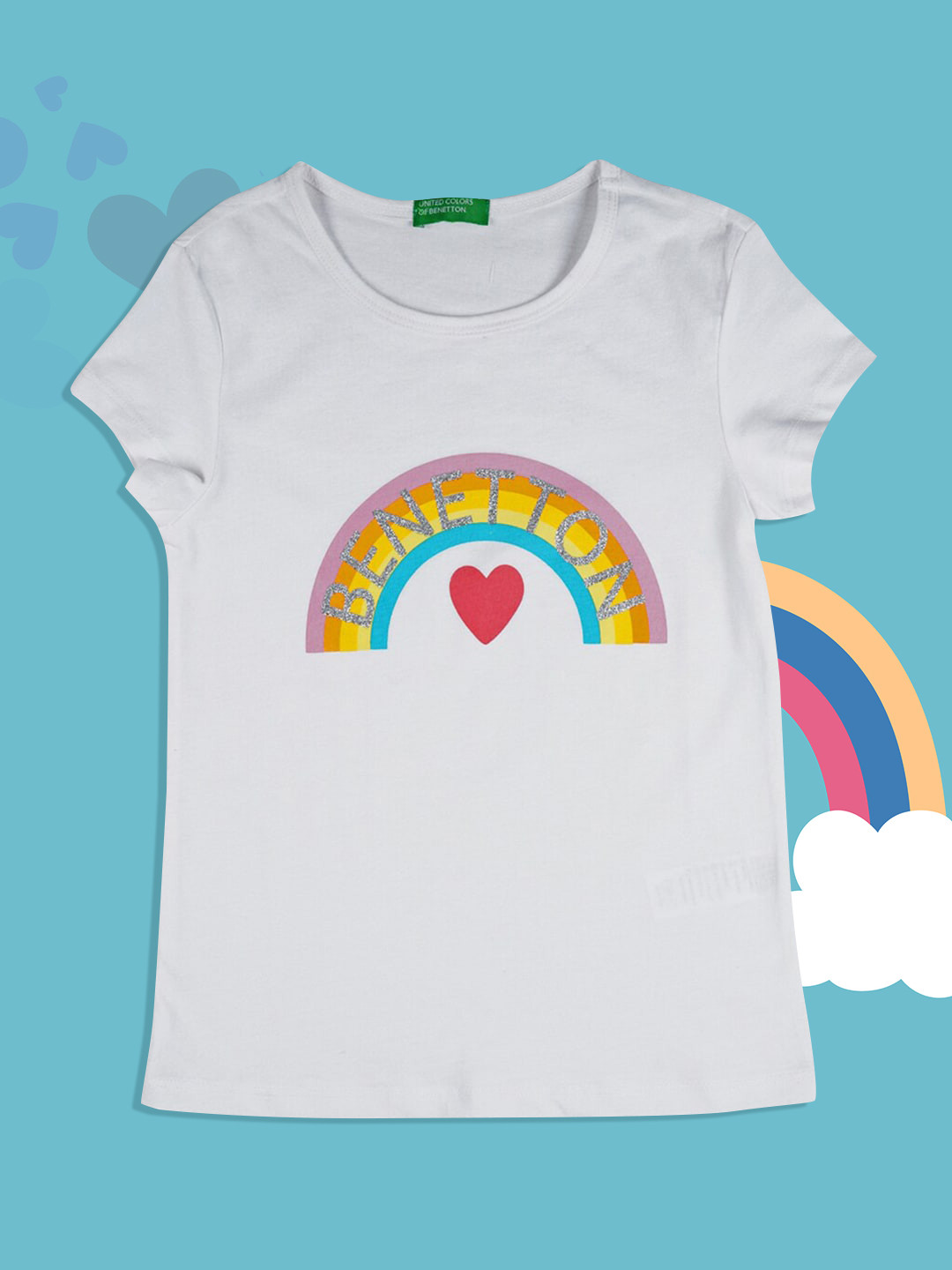 

United Colors of Benetton Girls White Printed Cotton T-shirt