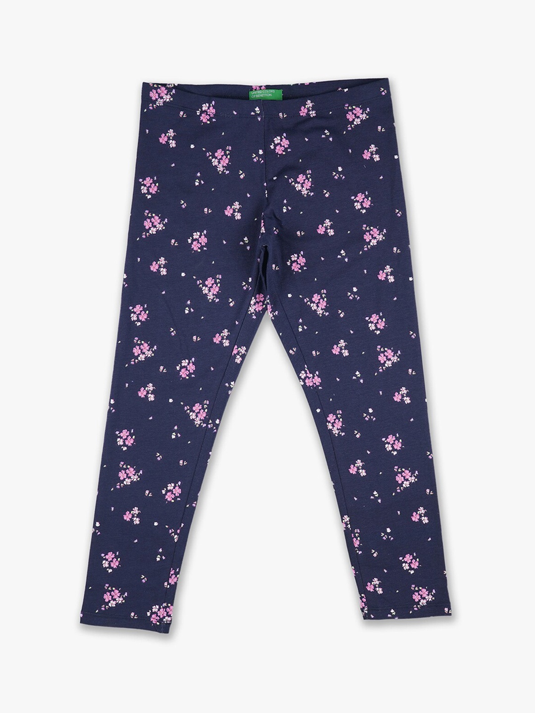 

United Colors of Benetton Girls Navy Blue & Pink Floral Printed Ankle-Length Leggings