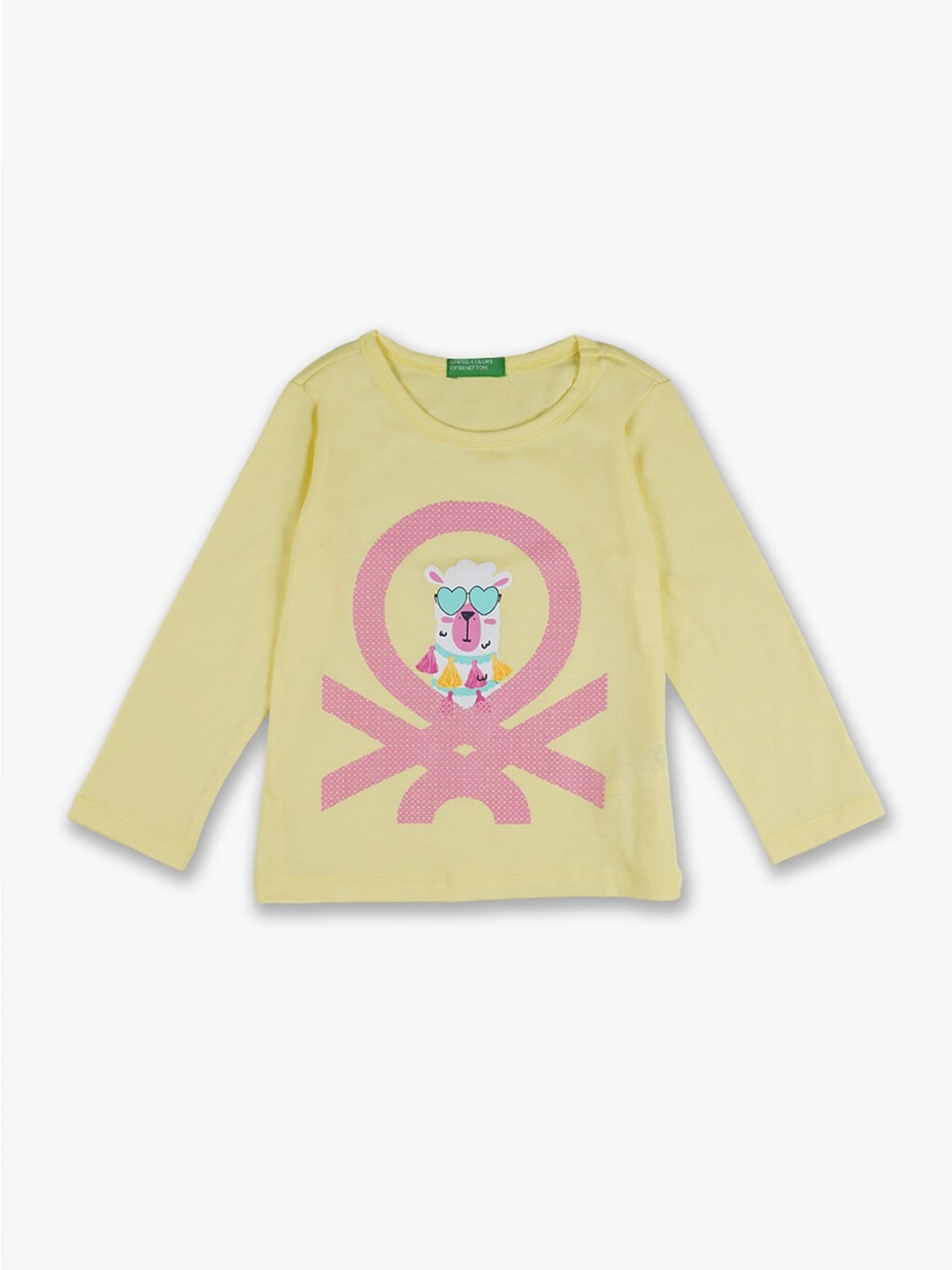 

United Colors of Benetton Girls Yellow Brand Logo Printed Cotton T-shirt