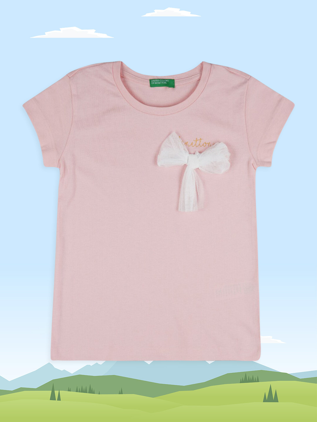 

United Colors of Benetton Girls Pink Solid Cotton T-shirt