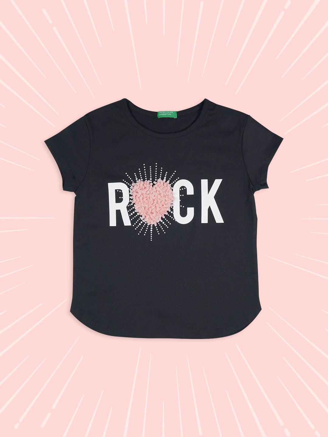 

United Colors of Benetton Girls Black Printed Cotton T-shirt