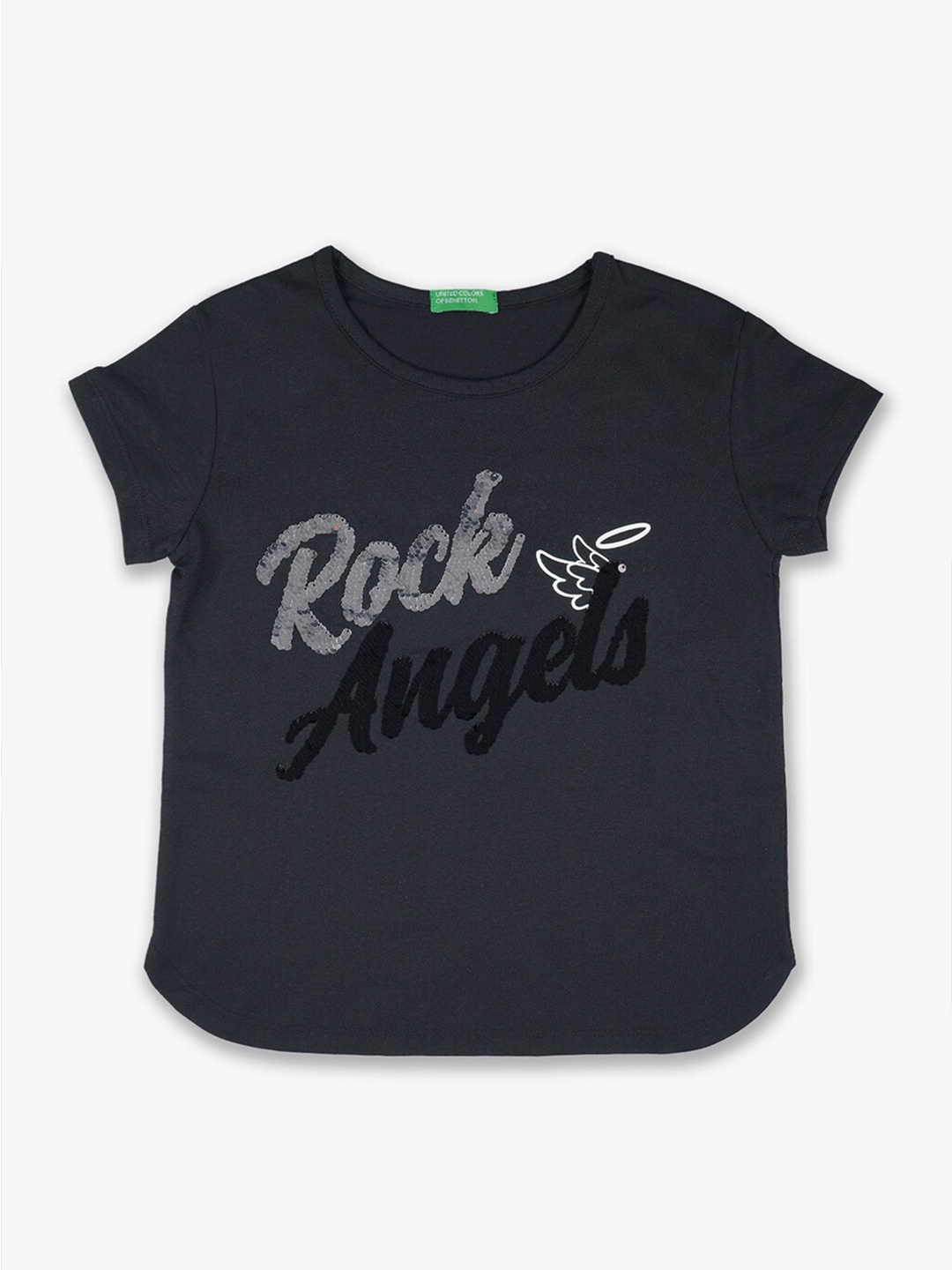 

United Colors of Benetton Girls Black Typography Printed T-shirt