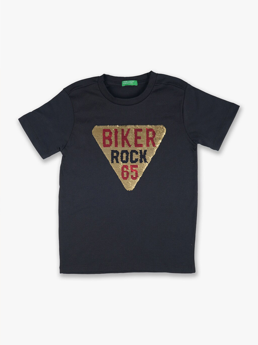 

United Colors of Benetton Boys Black & Golden Typography Cotton T-shirt
