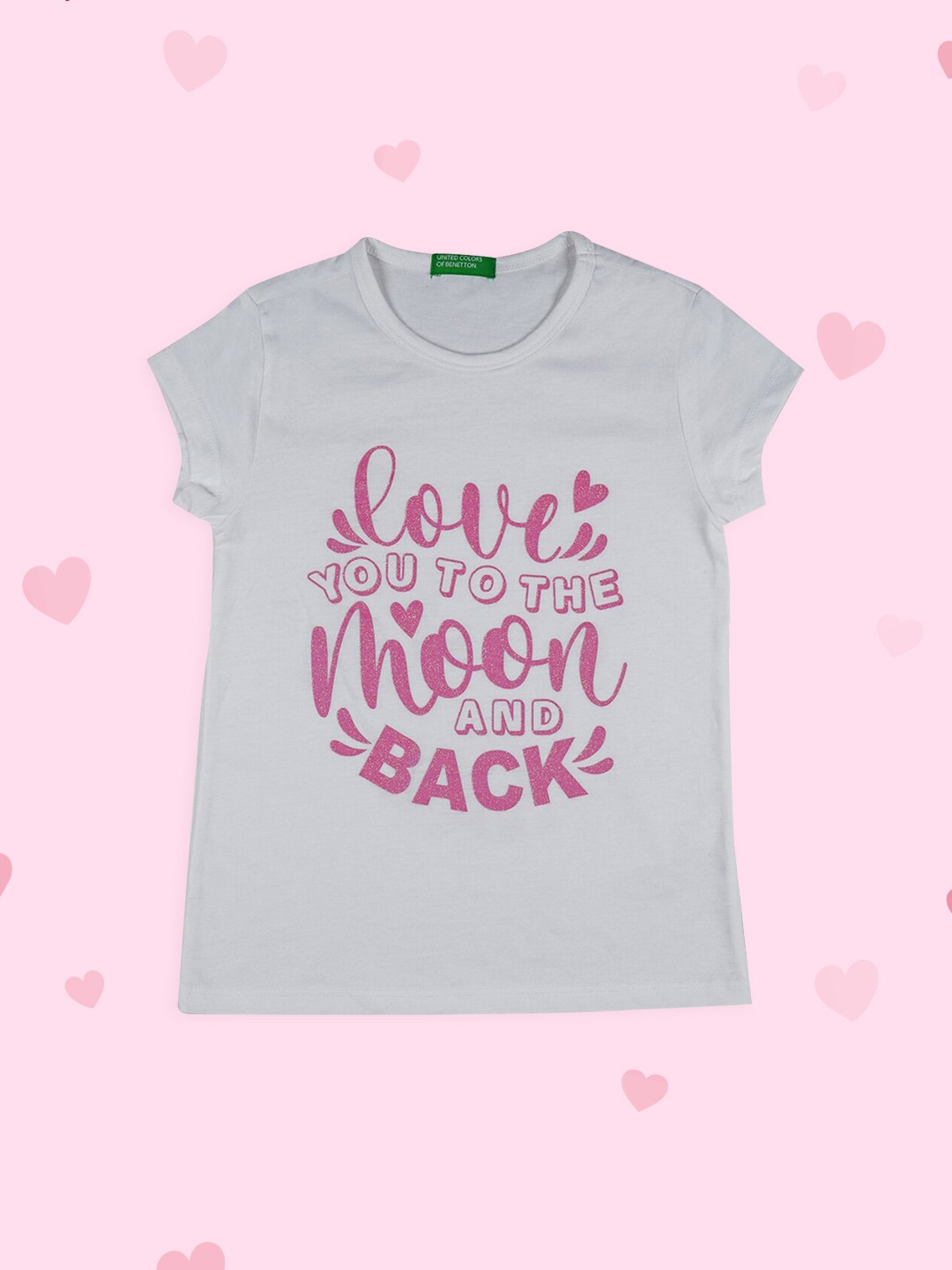 

United Colors of Benetton Girls White & Pink Typography Printed T-shirt