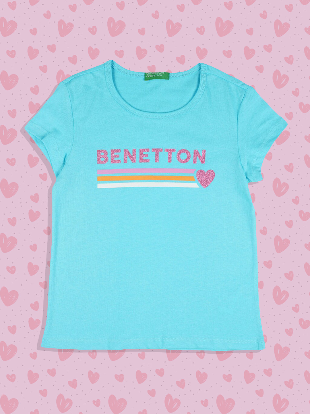 

United Colors of Benetton Girls Blue & Pink Typography T-shirt