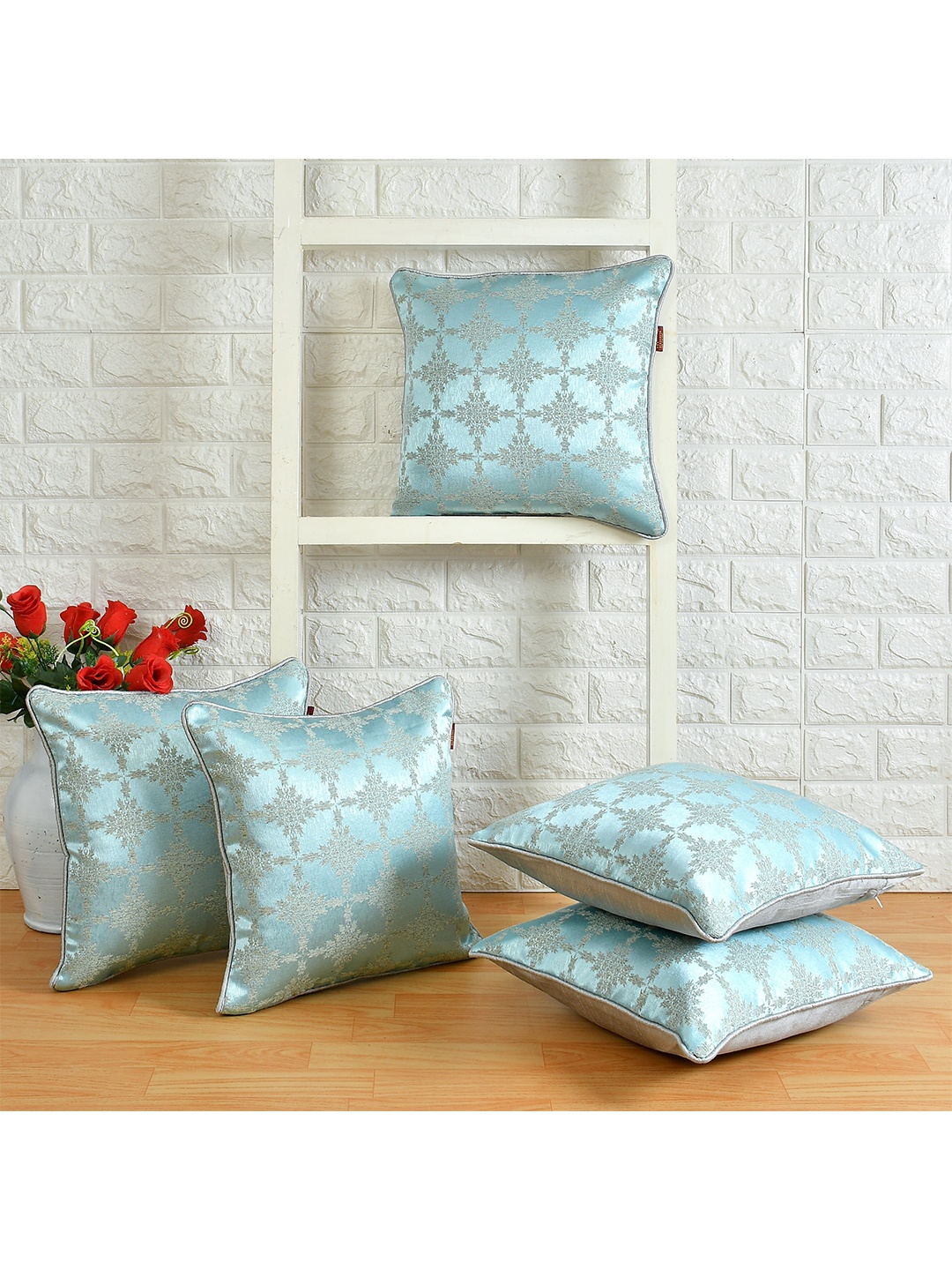 

AEROHAVEN Blue & Beige Set of 5 Ethnic Motifs Square Cushion Covers