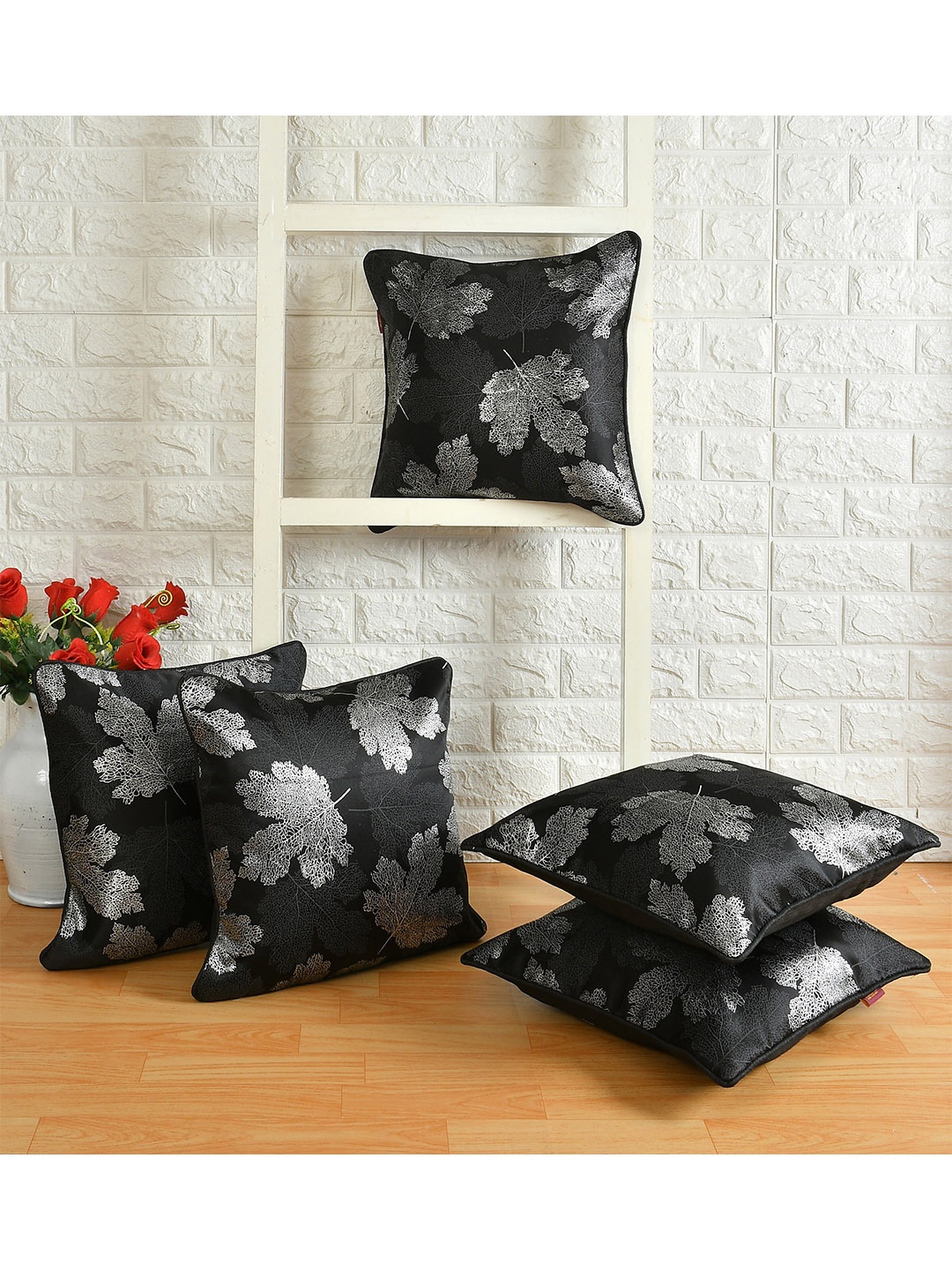 

AEROHAVEN Black & Grey Set of 5 Ethnic Motifs Square Cushion Covers