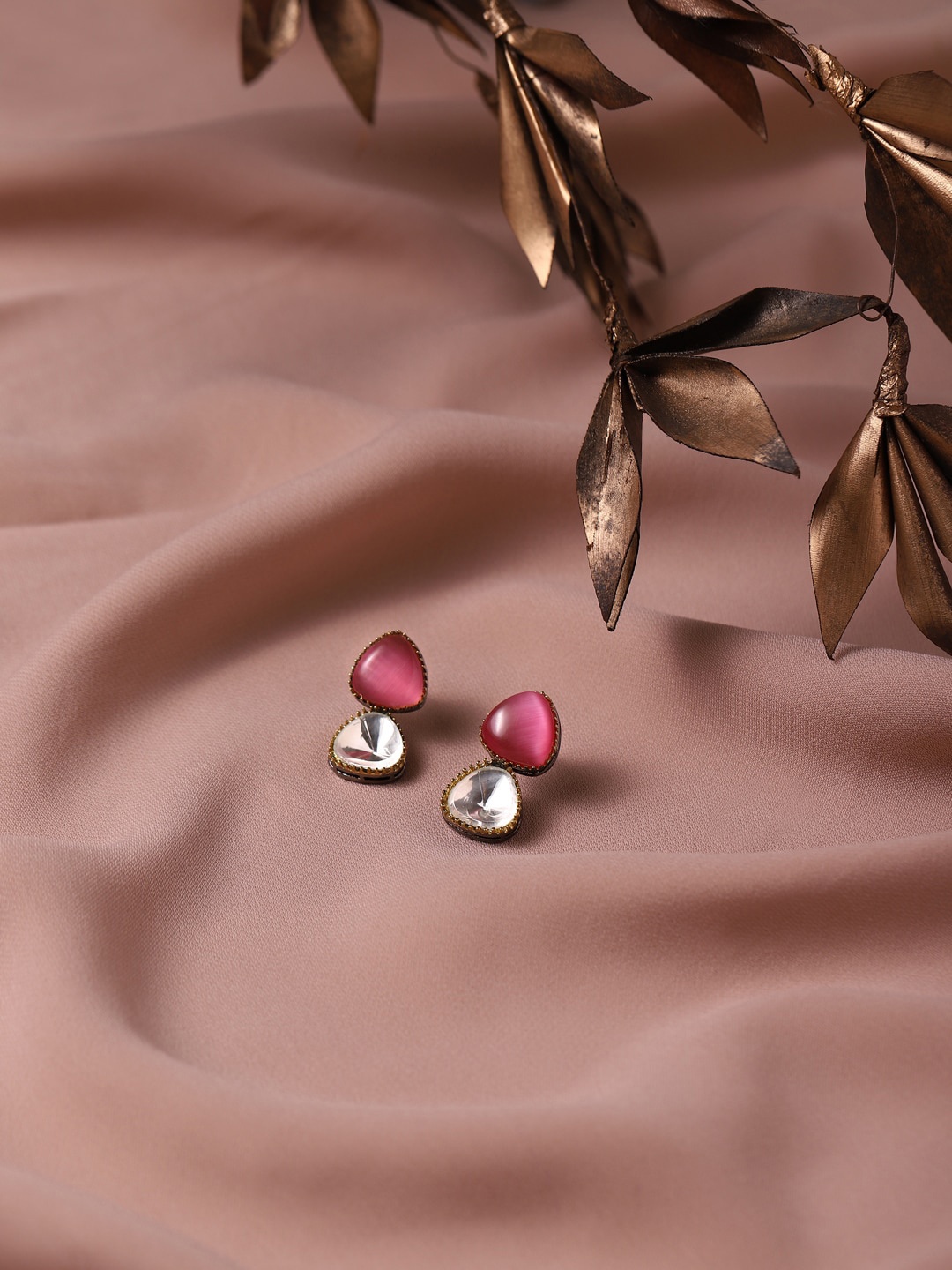 

RITU SINGH Pink Teardrop Shaped Drop Earrings