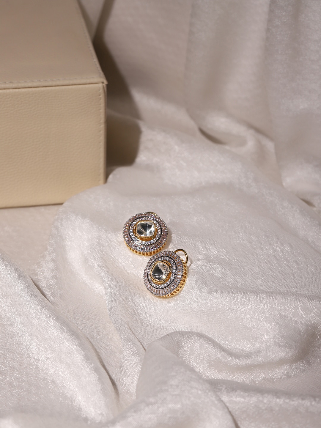 

RITU SINGH Gold-Toned & Silver-Toned Rhodium Plated Circular Studs Earrings