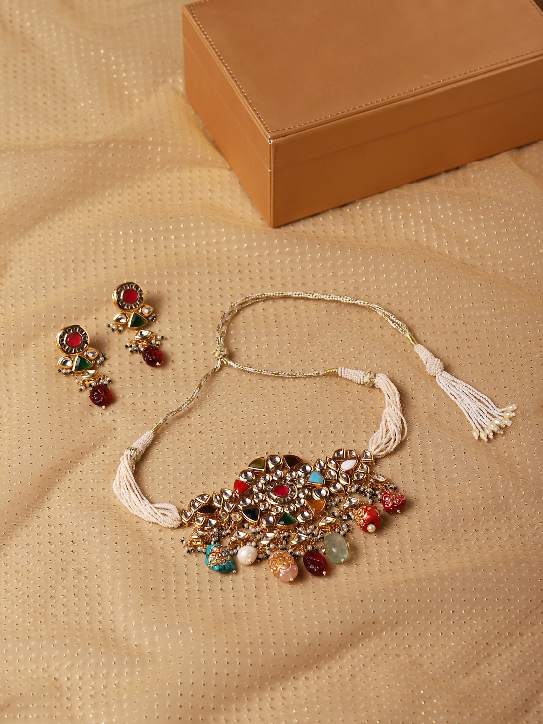 

RITU SINGH Multicoloured Gold-Plated f Kundan Choker with Earrings, Multi