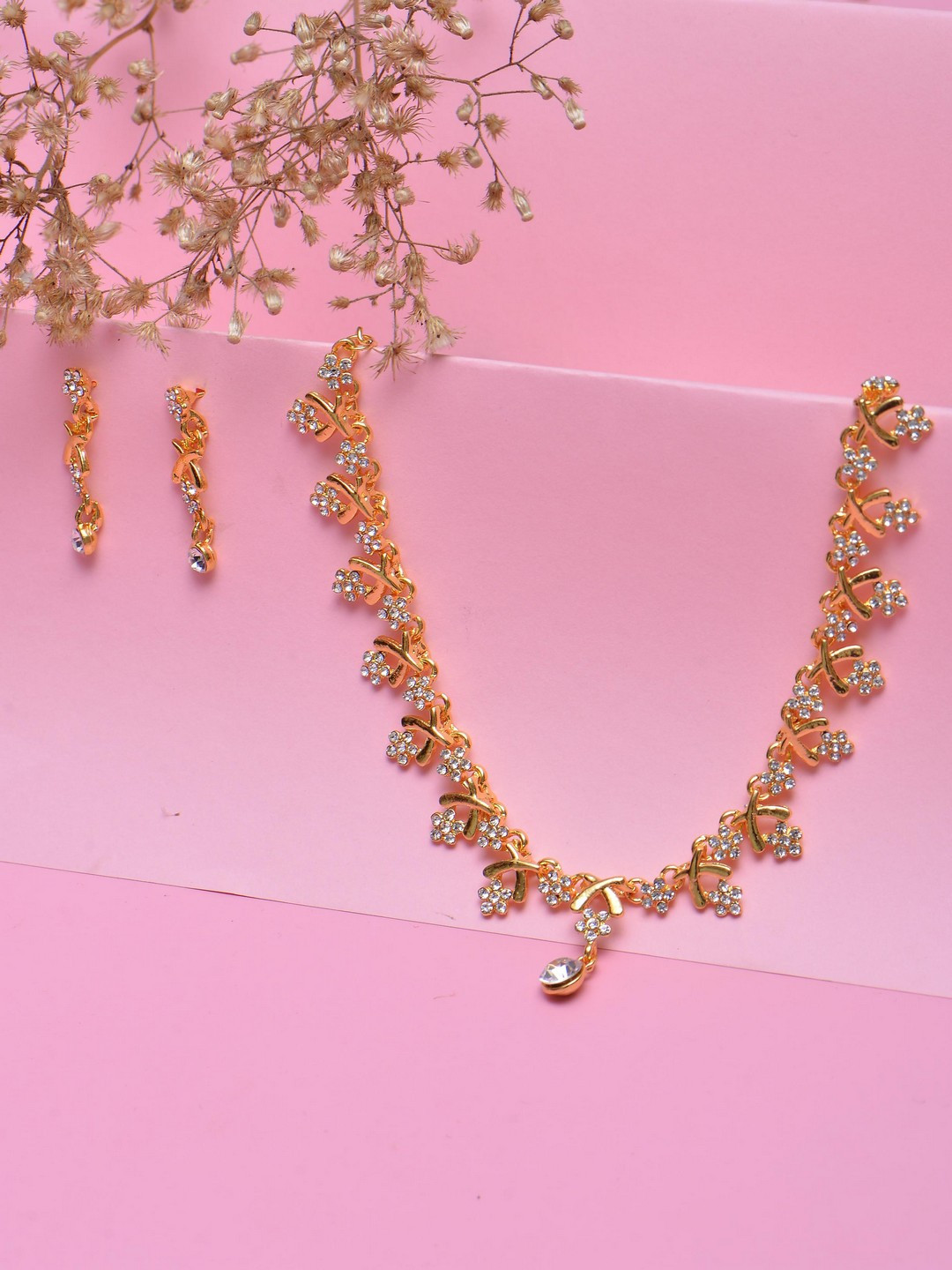 

POPLINS Gold-Toned & White Stone Studded Jewellery Set