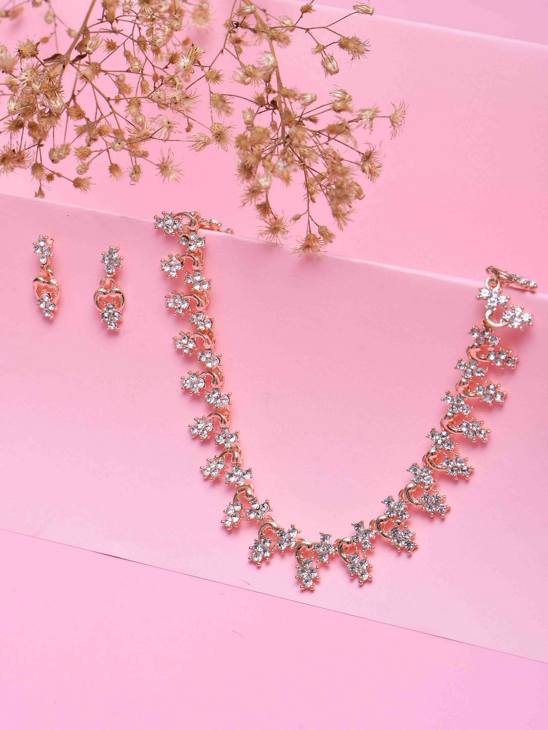 

POPLINS Rose Gold-Toned & White Stone-Studded Jewellery Set