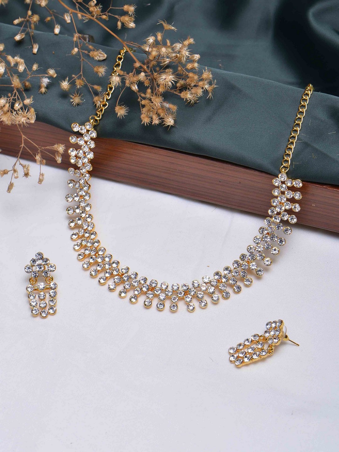 

POPLINS Gold-Toned & White Stones-Studded Jewellery Set