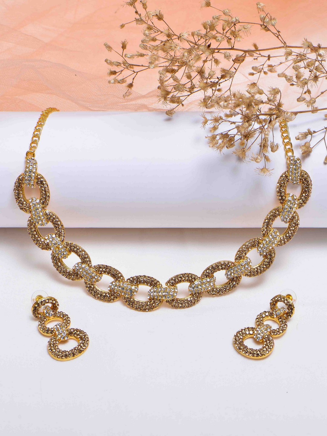 

POPLINS Gold-Toned & White Stone-Studded Jewellery Set