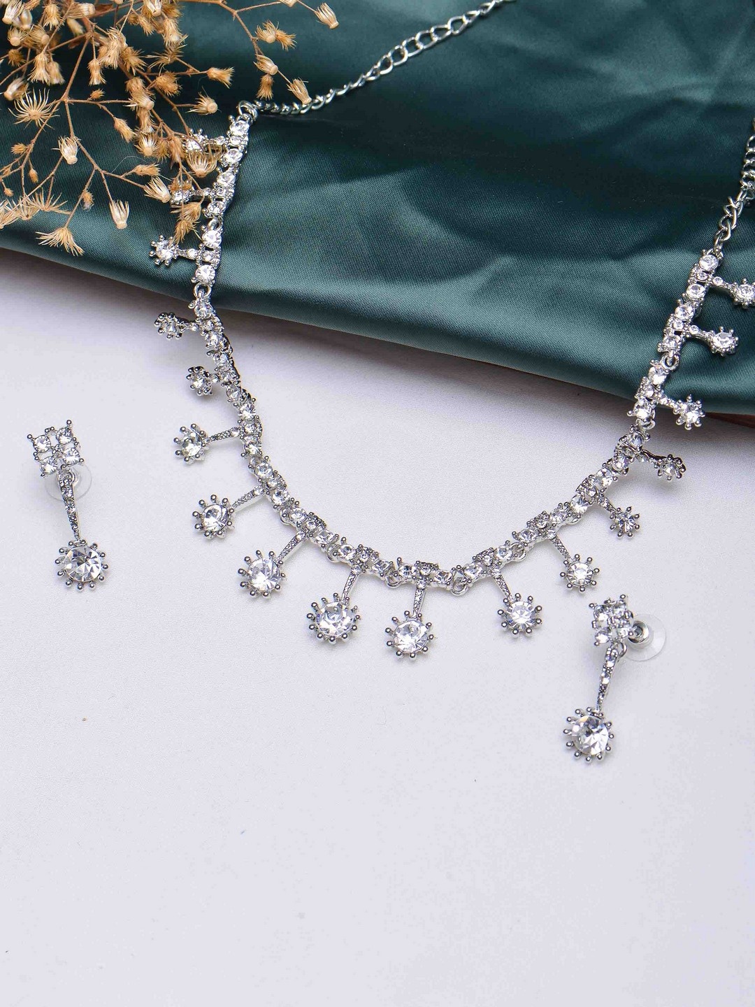 

POPLINS Silver-Toned & Stone-Studded Jewellery Set