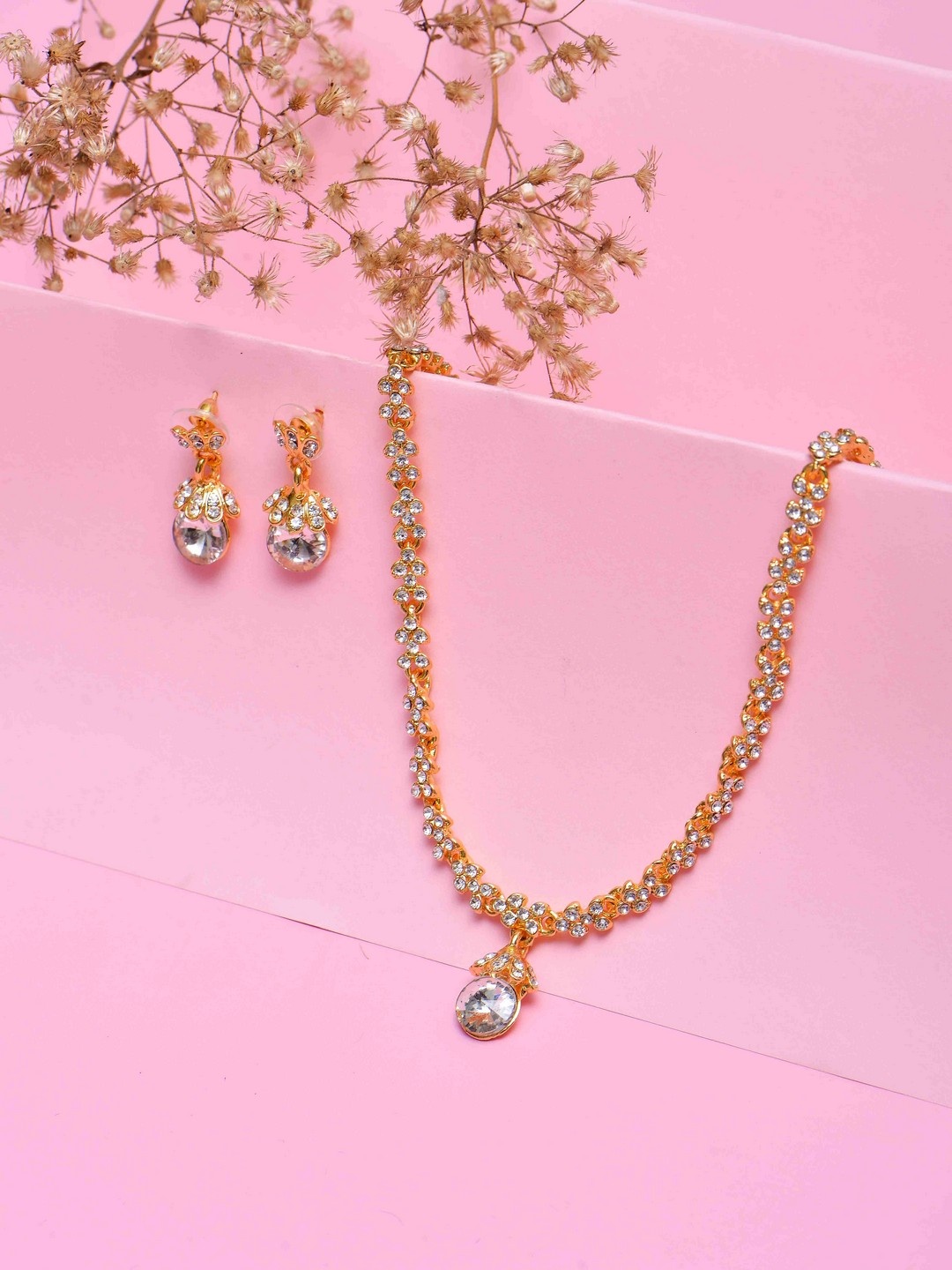 

POPLINS Gold-Toned & White Stones-Studded Jewellery Set
