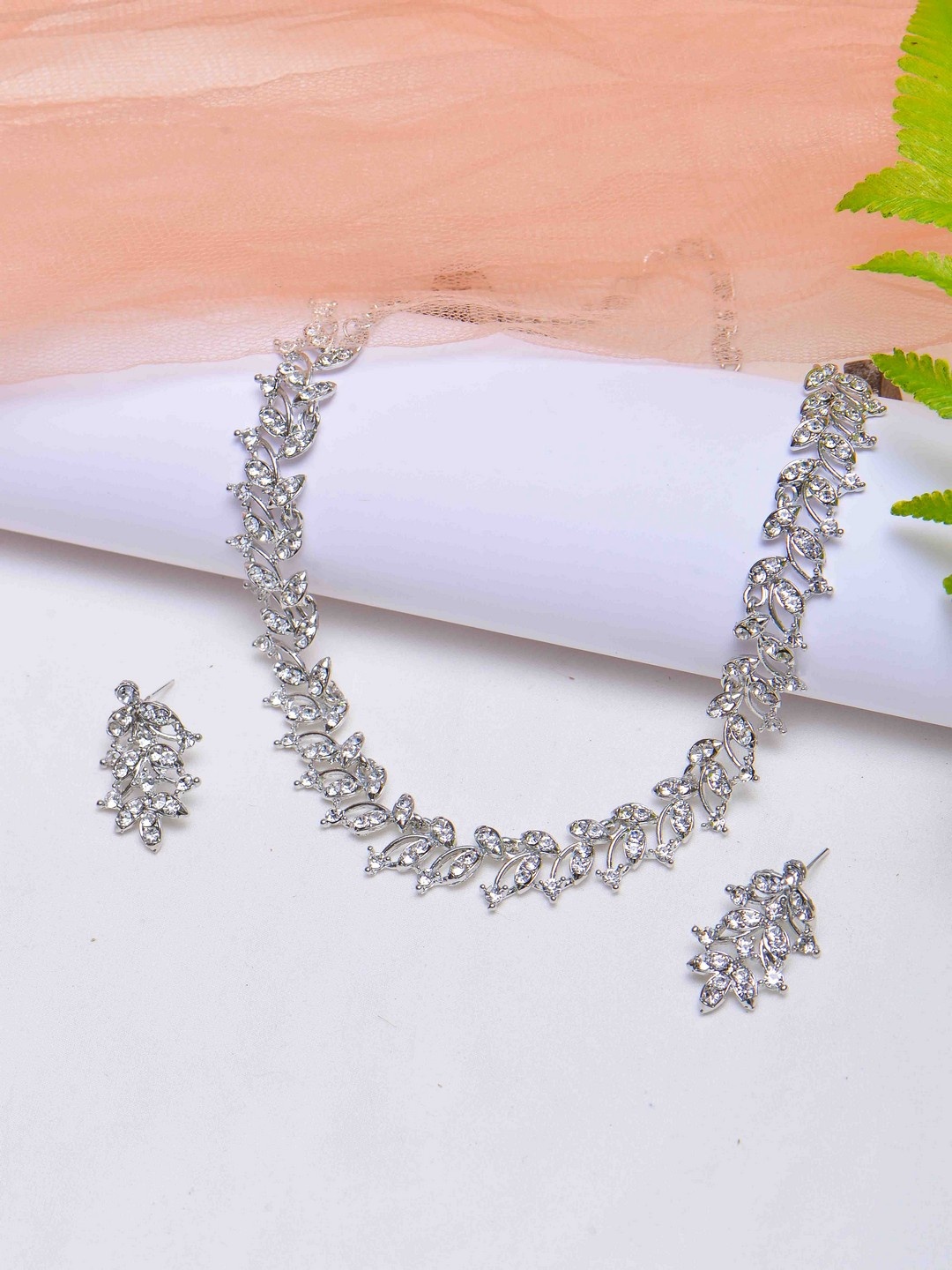 

POPLINS Silver-Toned White Stone-Studded Jewellery Set