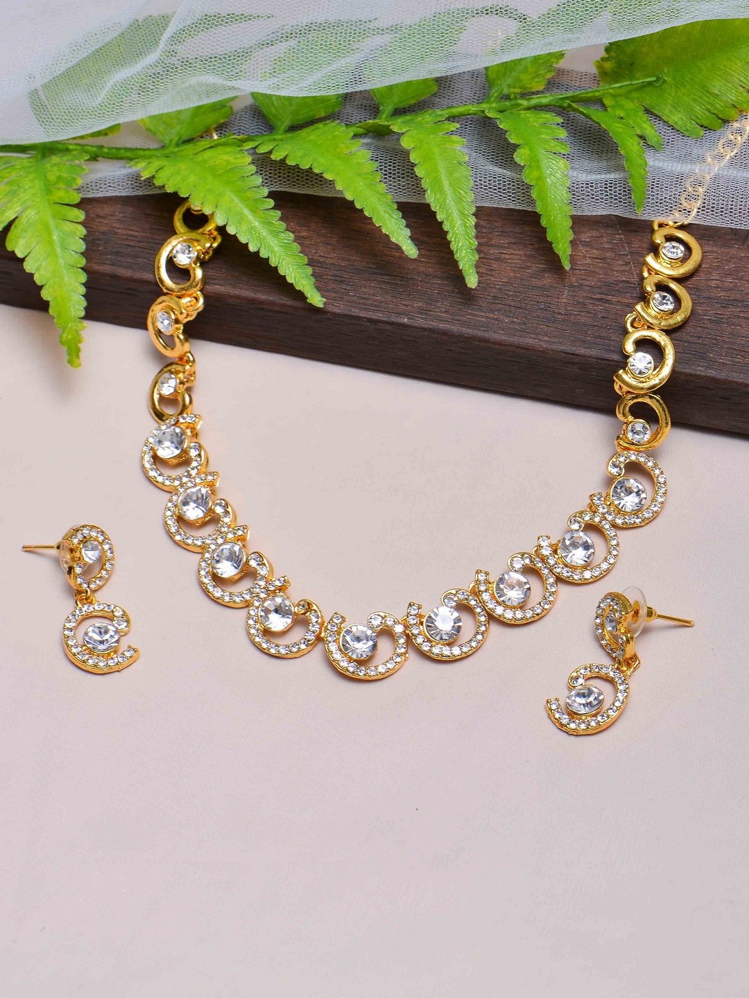 

POPLINS Gold-Toned & White Stone-Studded Jewellery Set