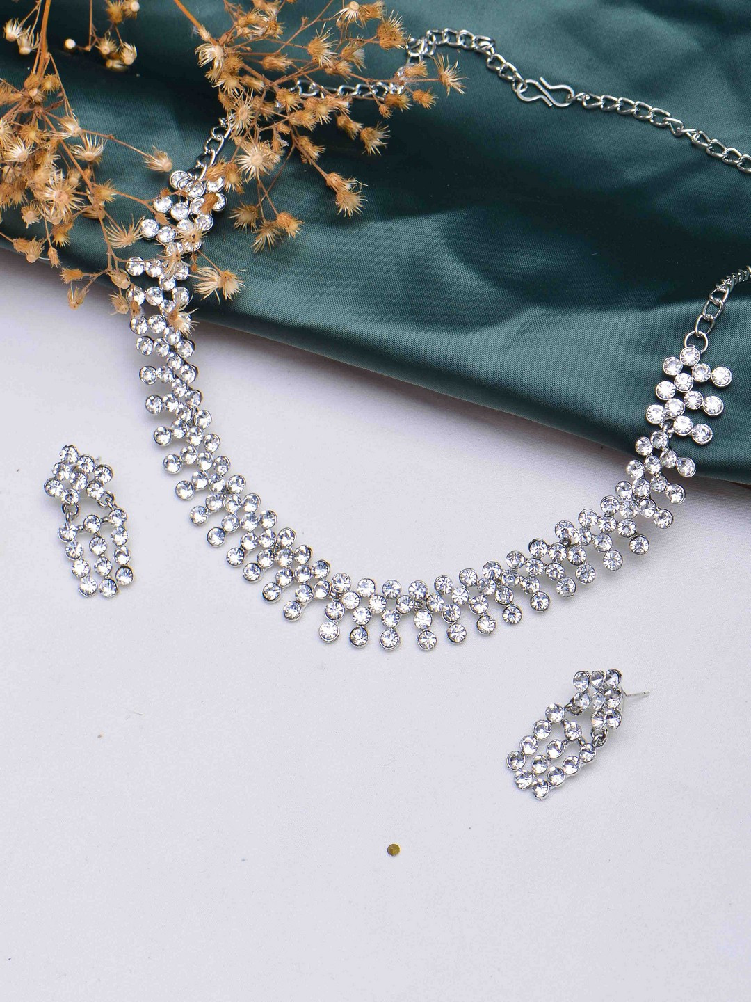 

POPLINS Silver-Toned & Stone-Studded Jewellery Set