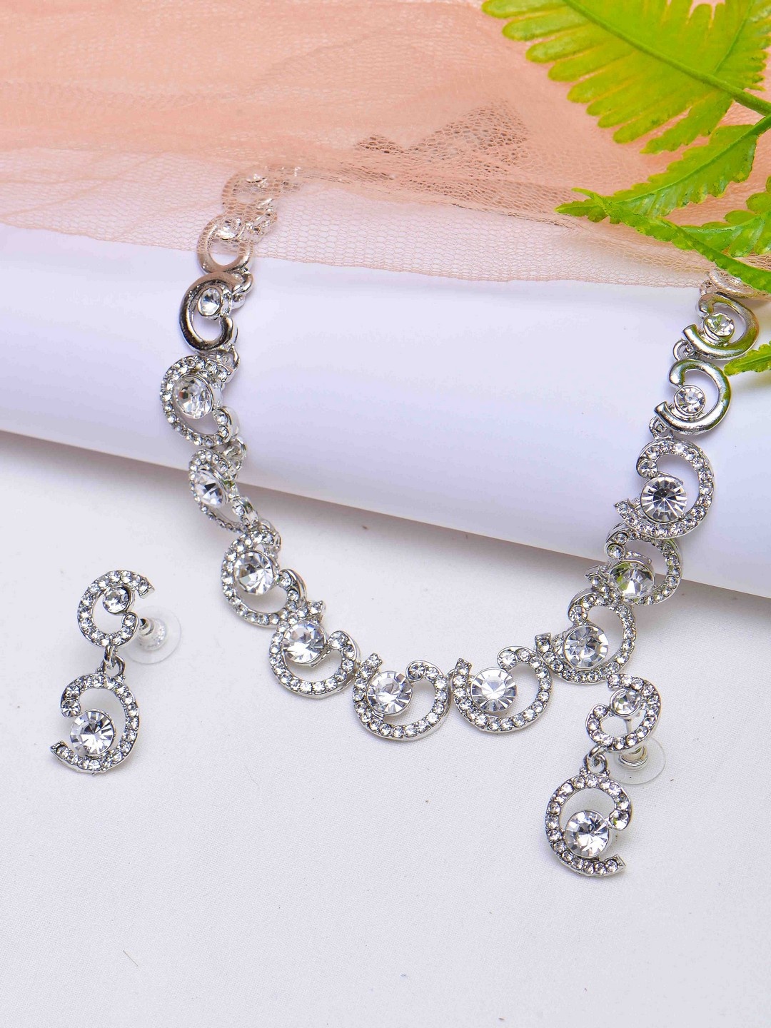 

POPLINS Silver-Toned & Stone-Studded Jewellery Set