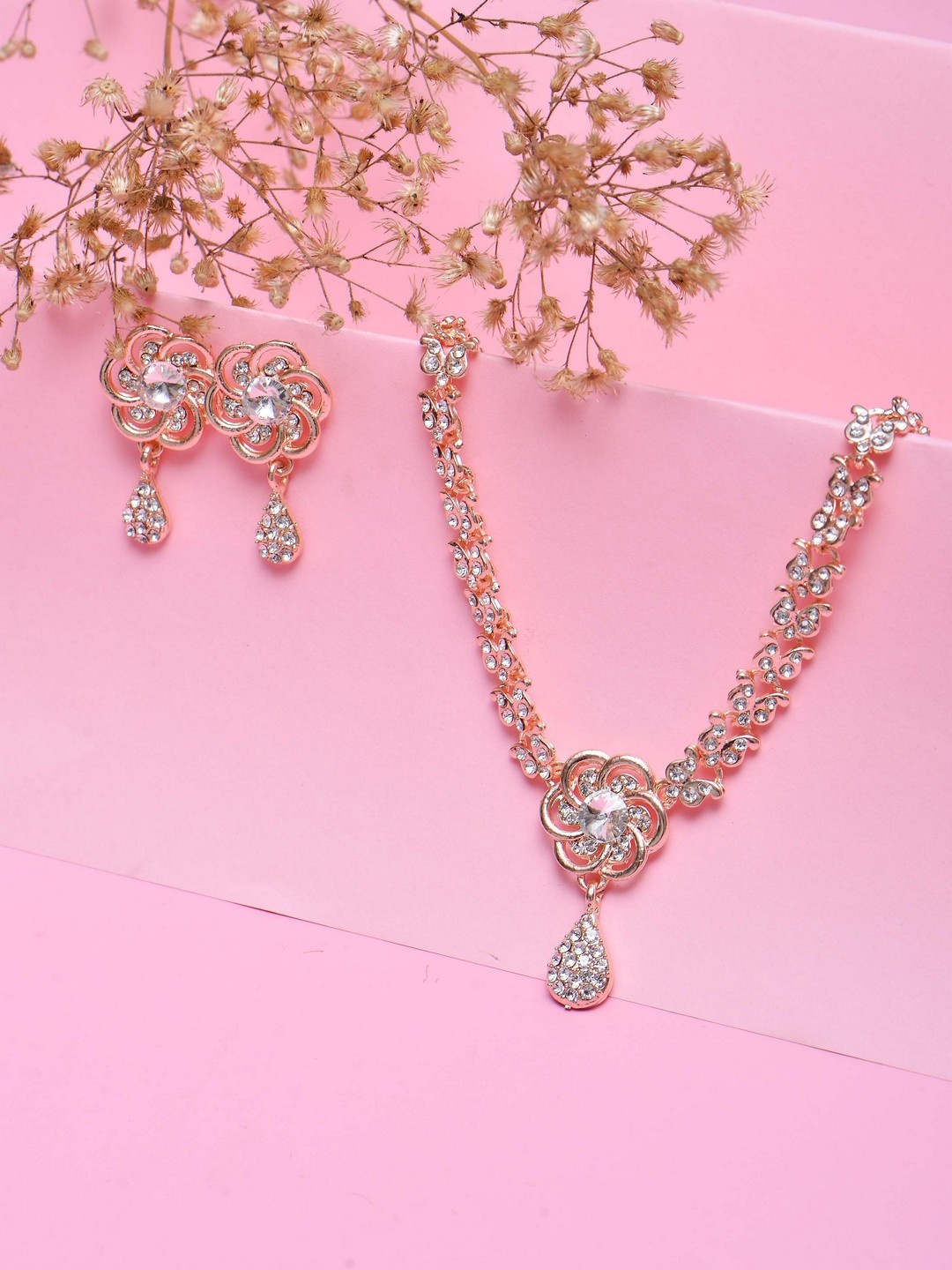 

POPLINS Rose Gold-Toned & Stone-Studded Jewellery Set