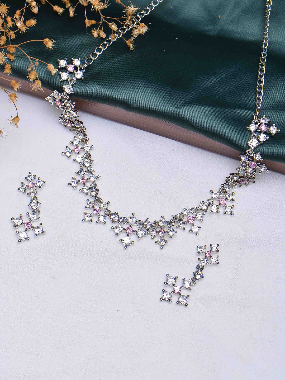 

POPLINS Silver-Toned & Stone-Studded Jewellery Set