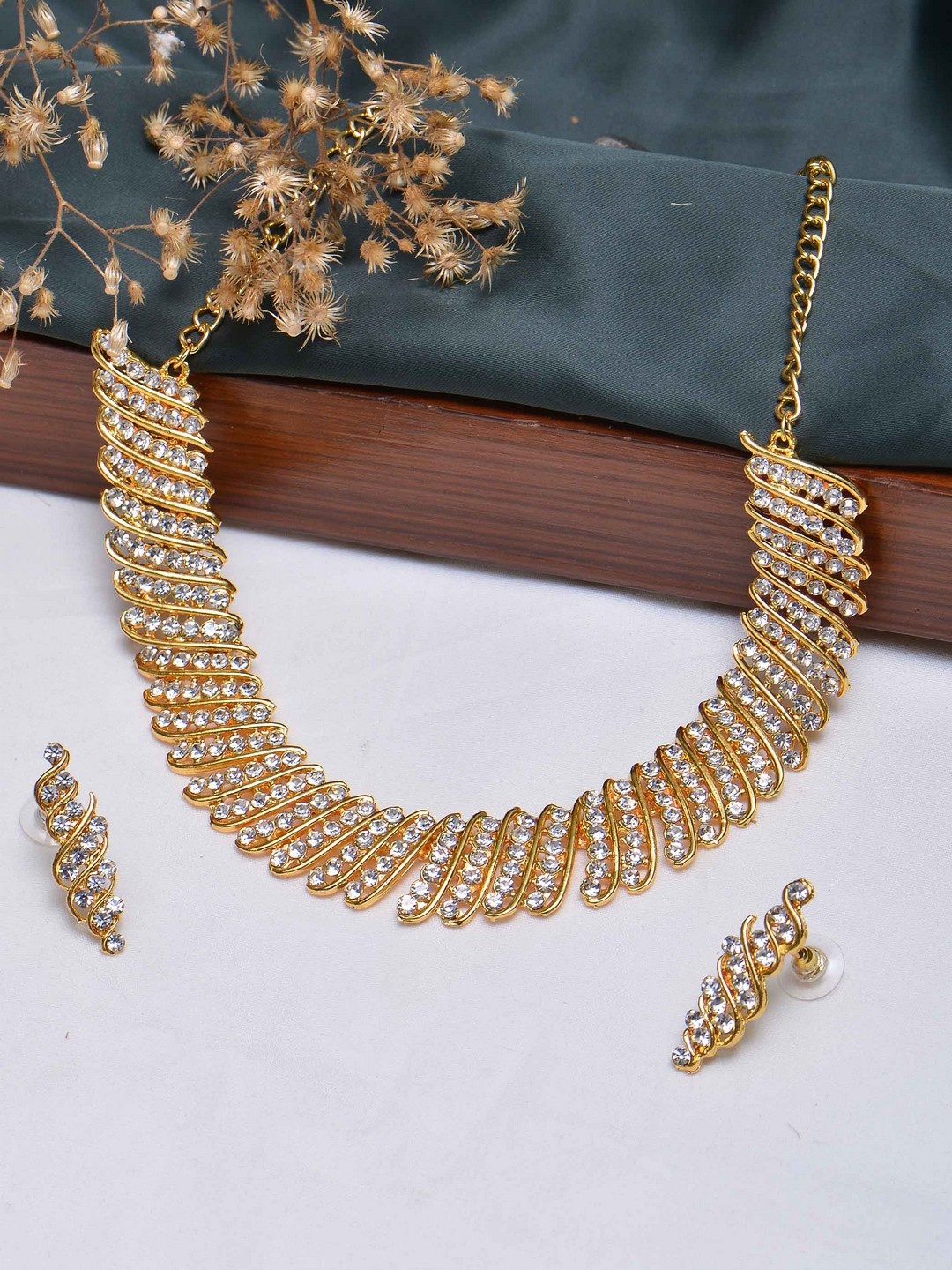 

POPLINS Gold-Toned & White Stone-Studded Jewellery Set