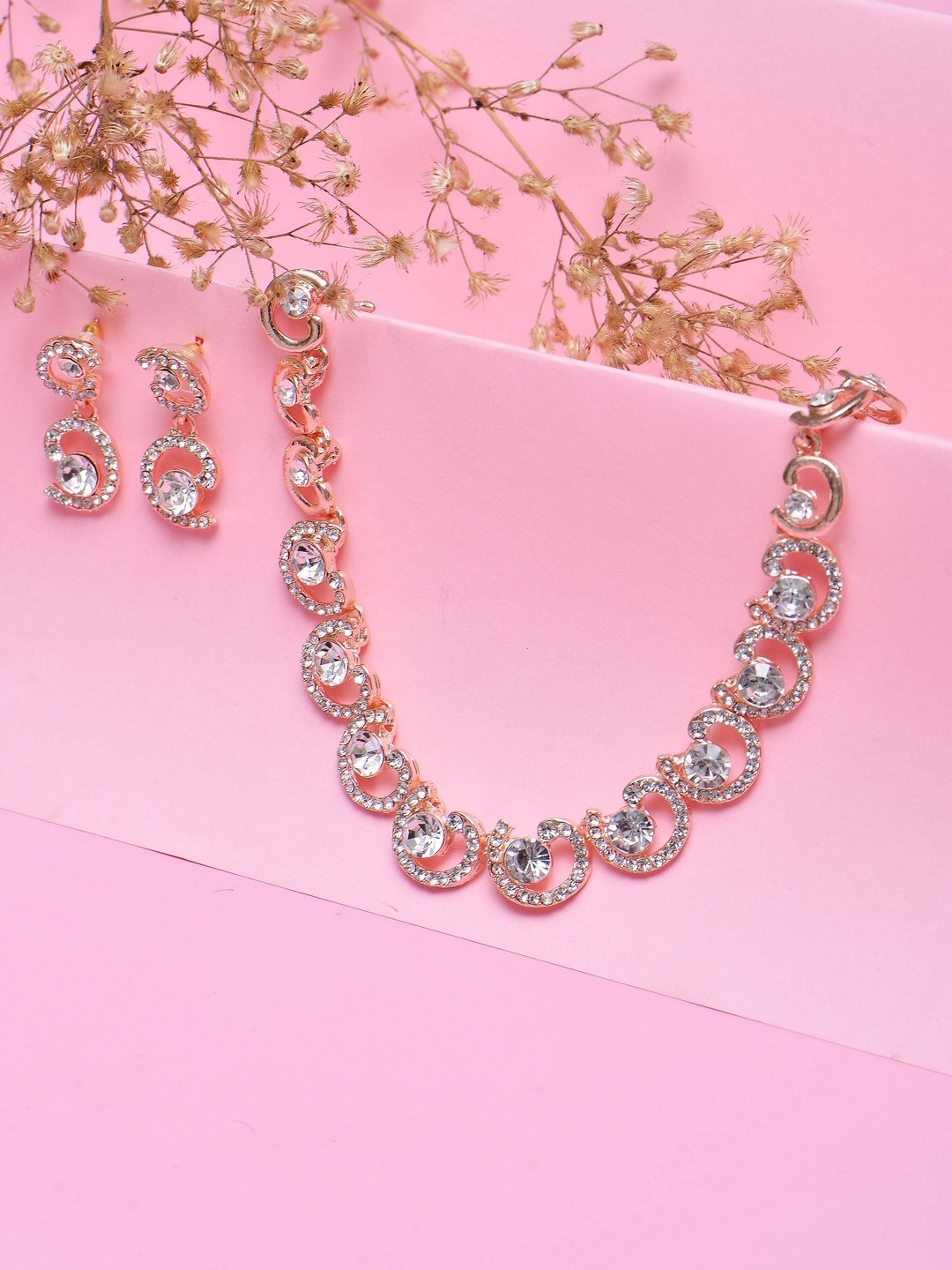 

POPLINS Rose Gold-Toned White Stone-Studded Jewellery Set