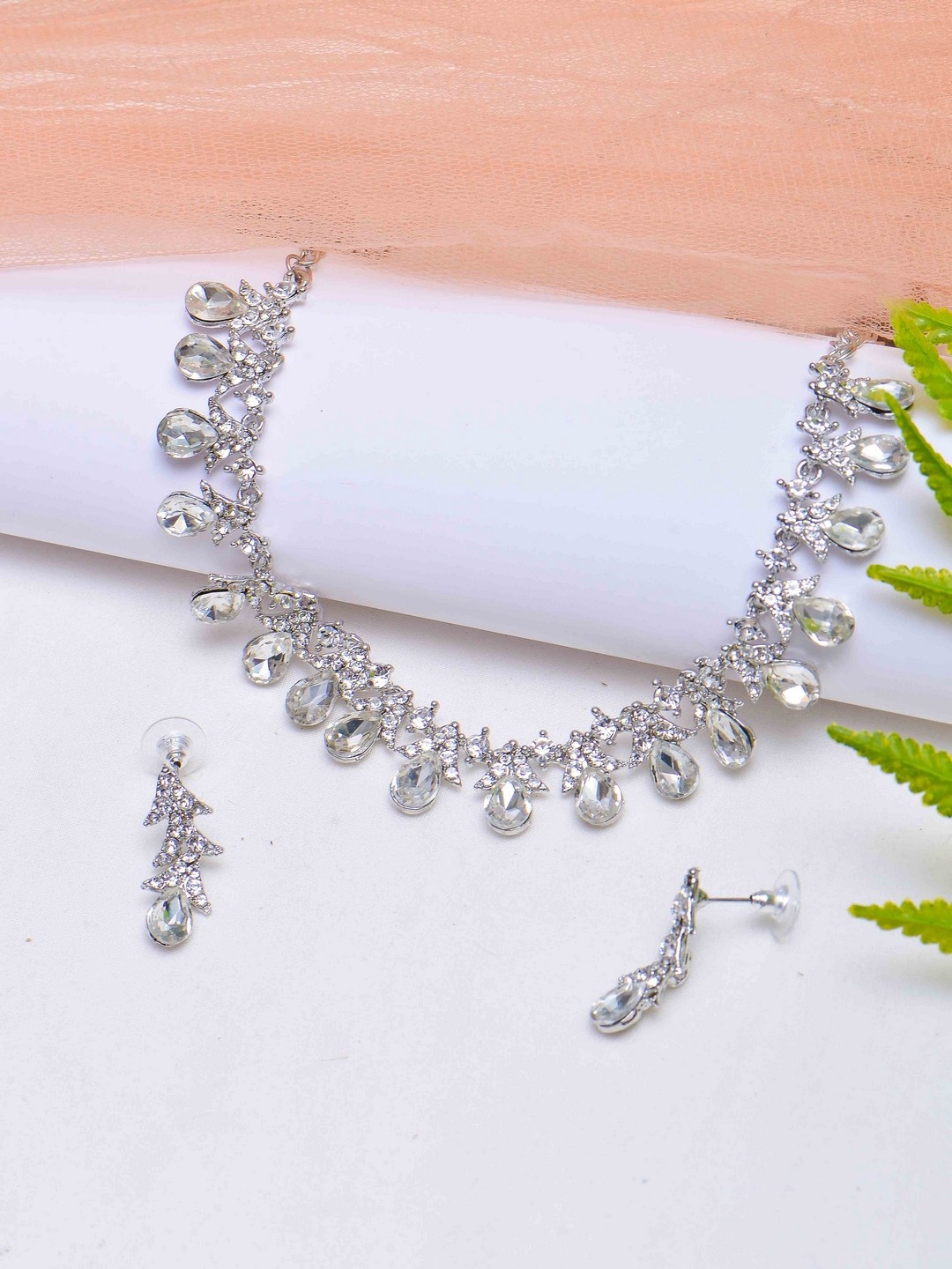 

POPLINS Silver-Toned & Stone-Studded Jewellery Set