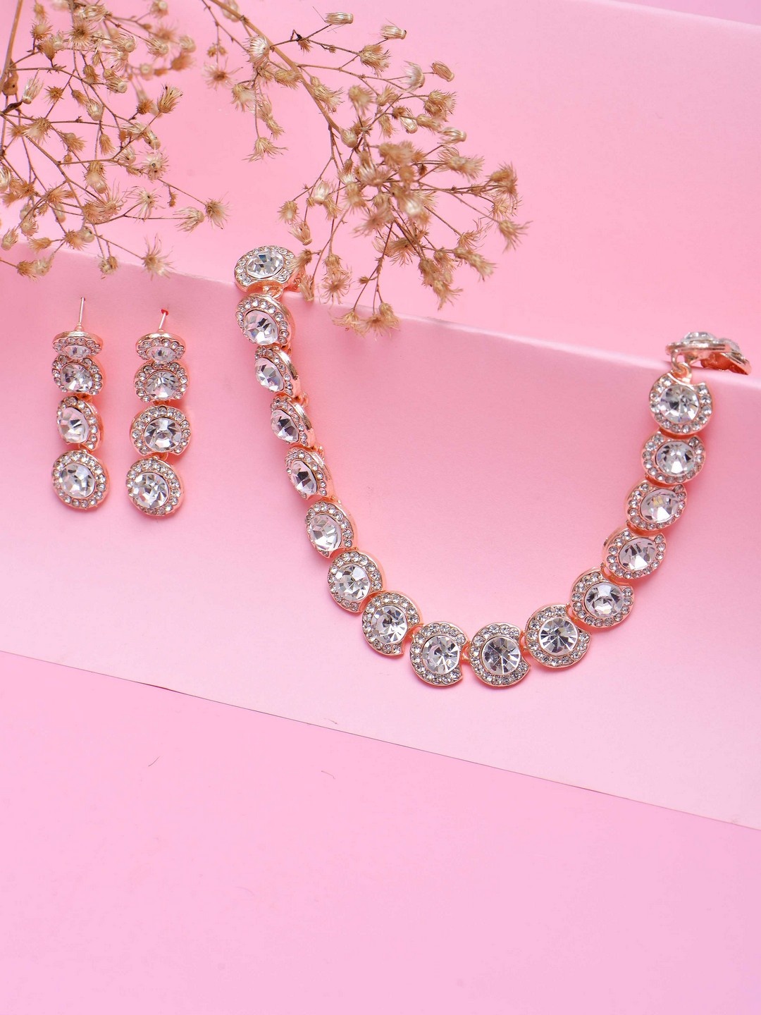 

POPLINS Rose Gold-Toned & White Stone Studded Jewellery Set
