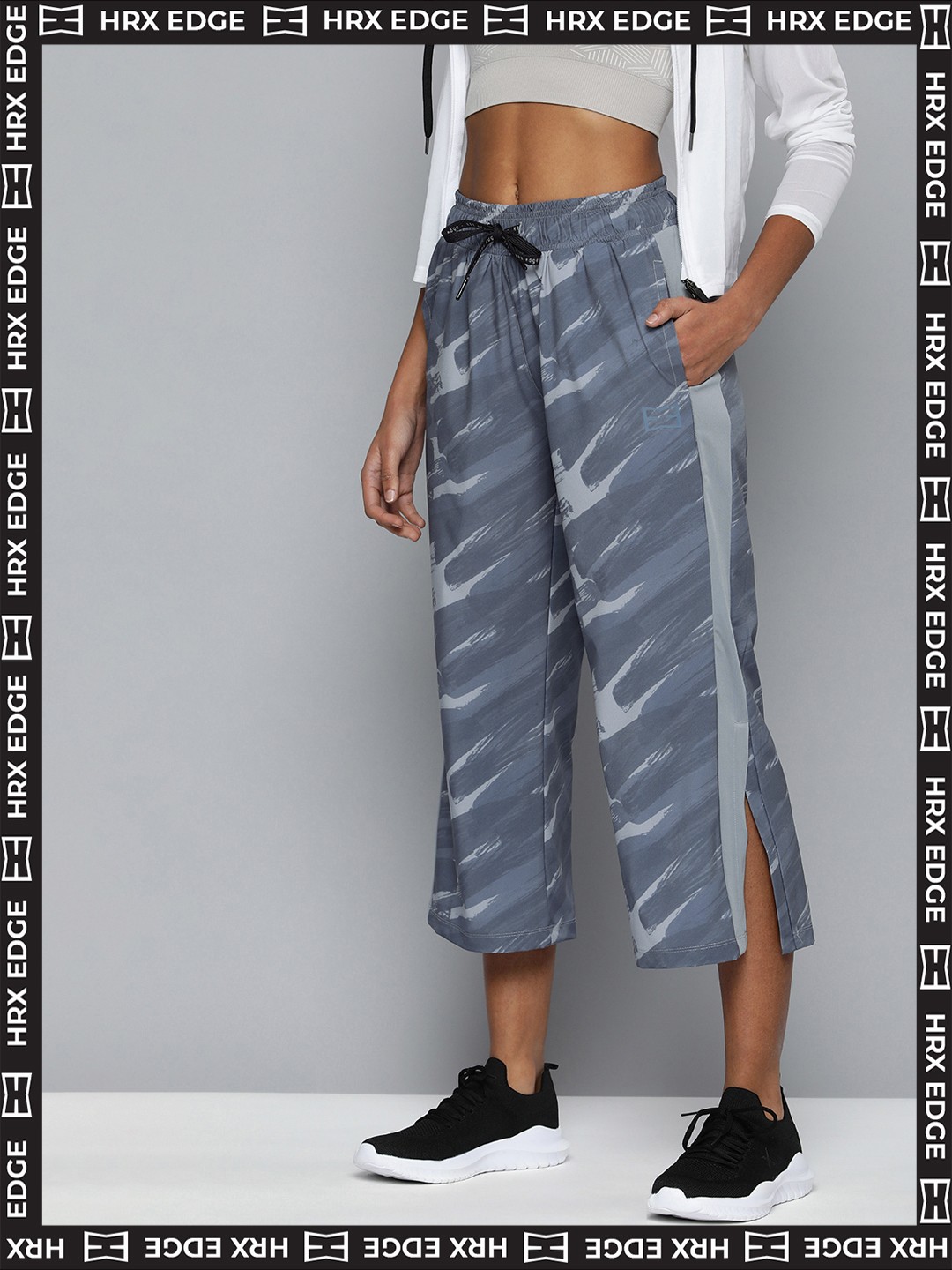 

HRX By Hrithik Roshan Women EDGE Rapid-Dry AOP Cropped Track Pants, Grey
