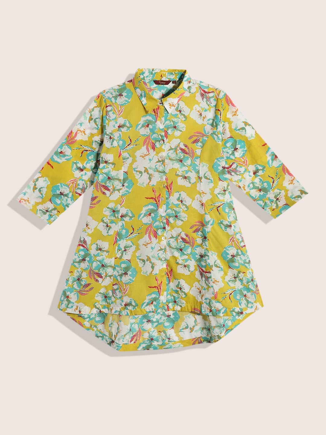 

Sangria Girls Multicoloured Floral Print Pure Cotton Longline Shirt Style Top, Multi