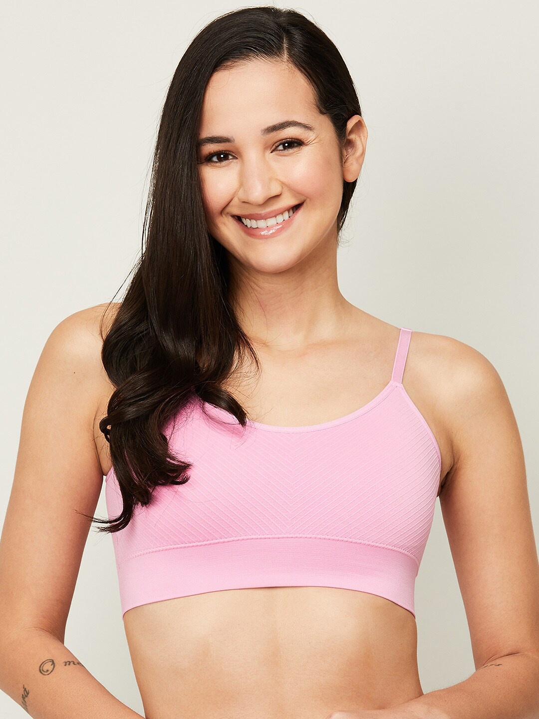 

Ginger by Lifestyle Pink Self Design Cotton Lightly Padded Bralette Bra