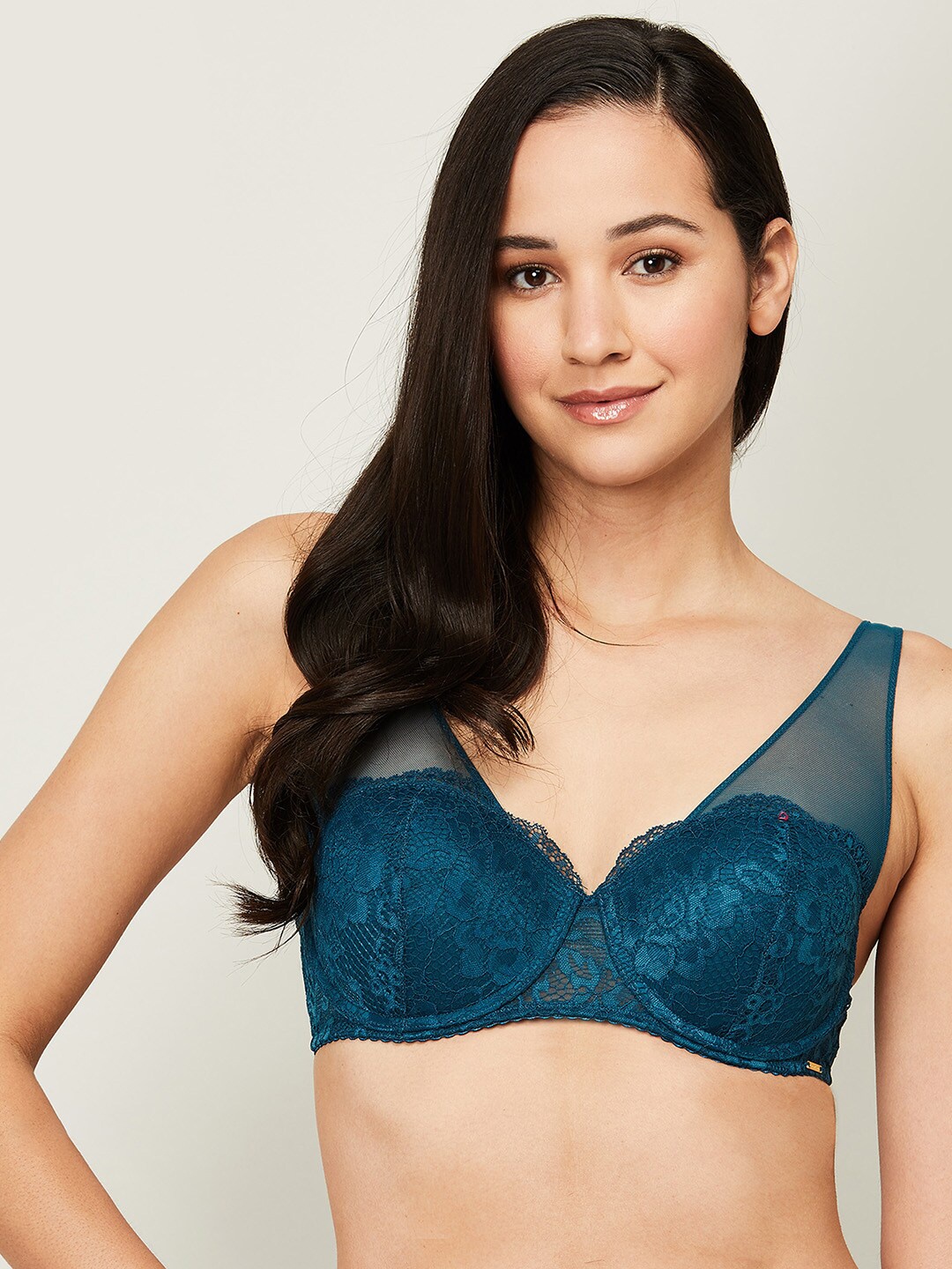 

Ginger by Lifestyle Blue Floral Bra - Underwired Lightly Padded