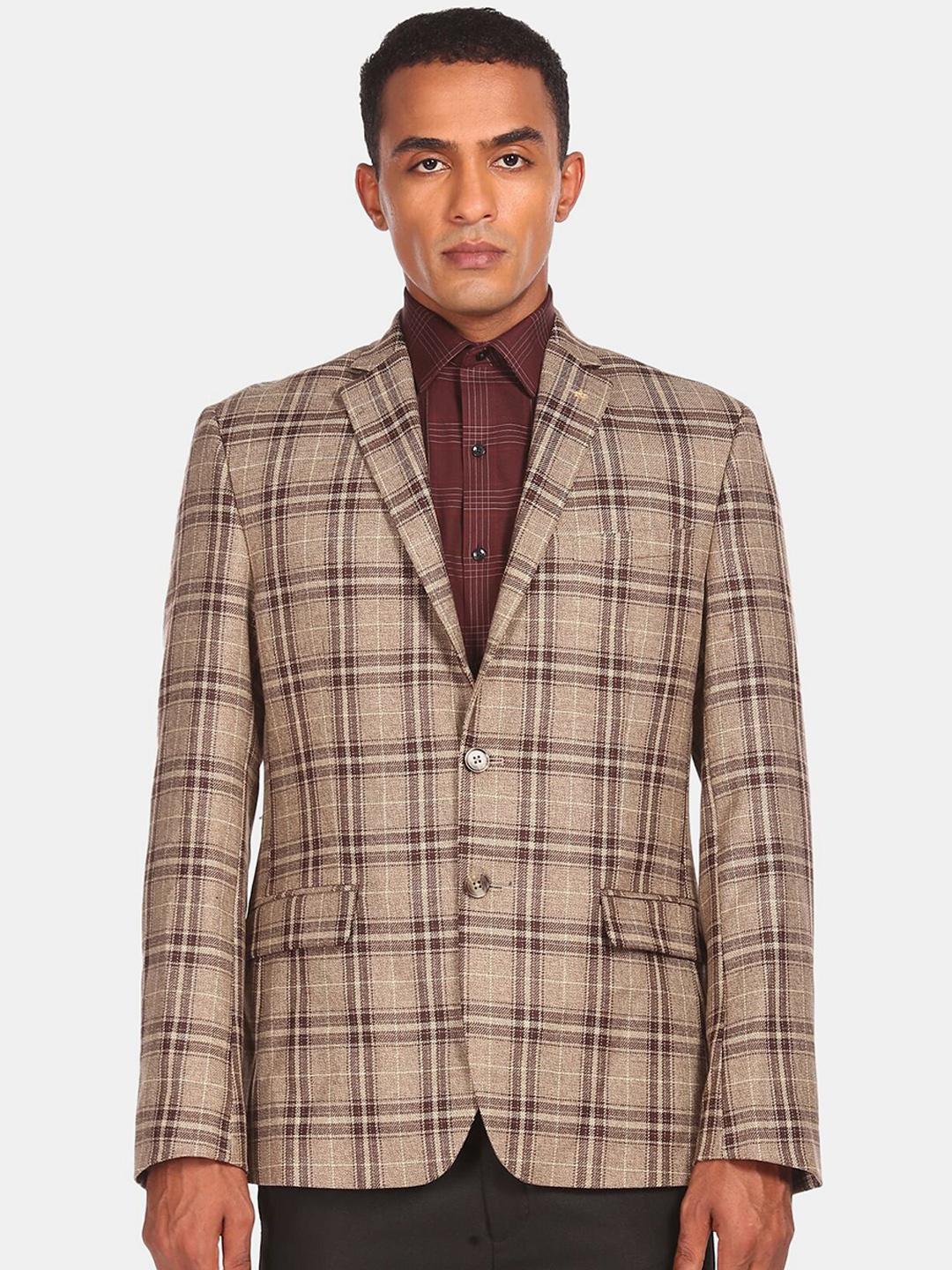 

Arrow Men Beige Tailored Fit Check Formal Blazer