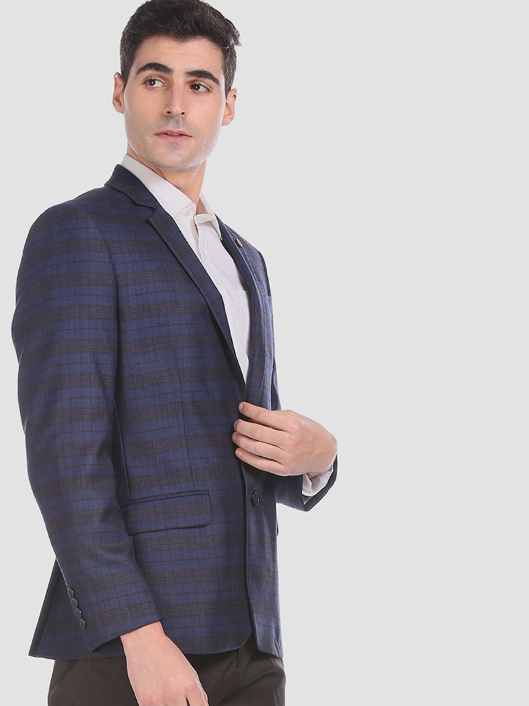 

Arrow Men Blue Checked Single-Breasted Formal Blazer