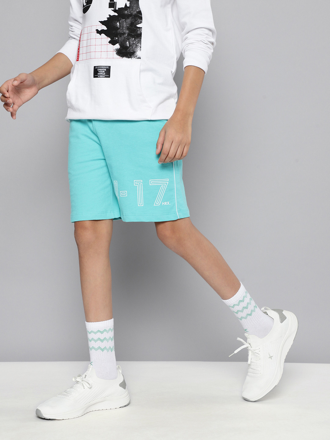 

HRX By Hrithik Roshan Lifestyle Boys Turquise Bio-Wash Solid Sustainable Shorts, Turquoise blue