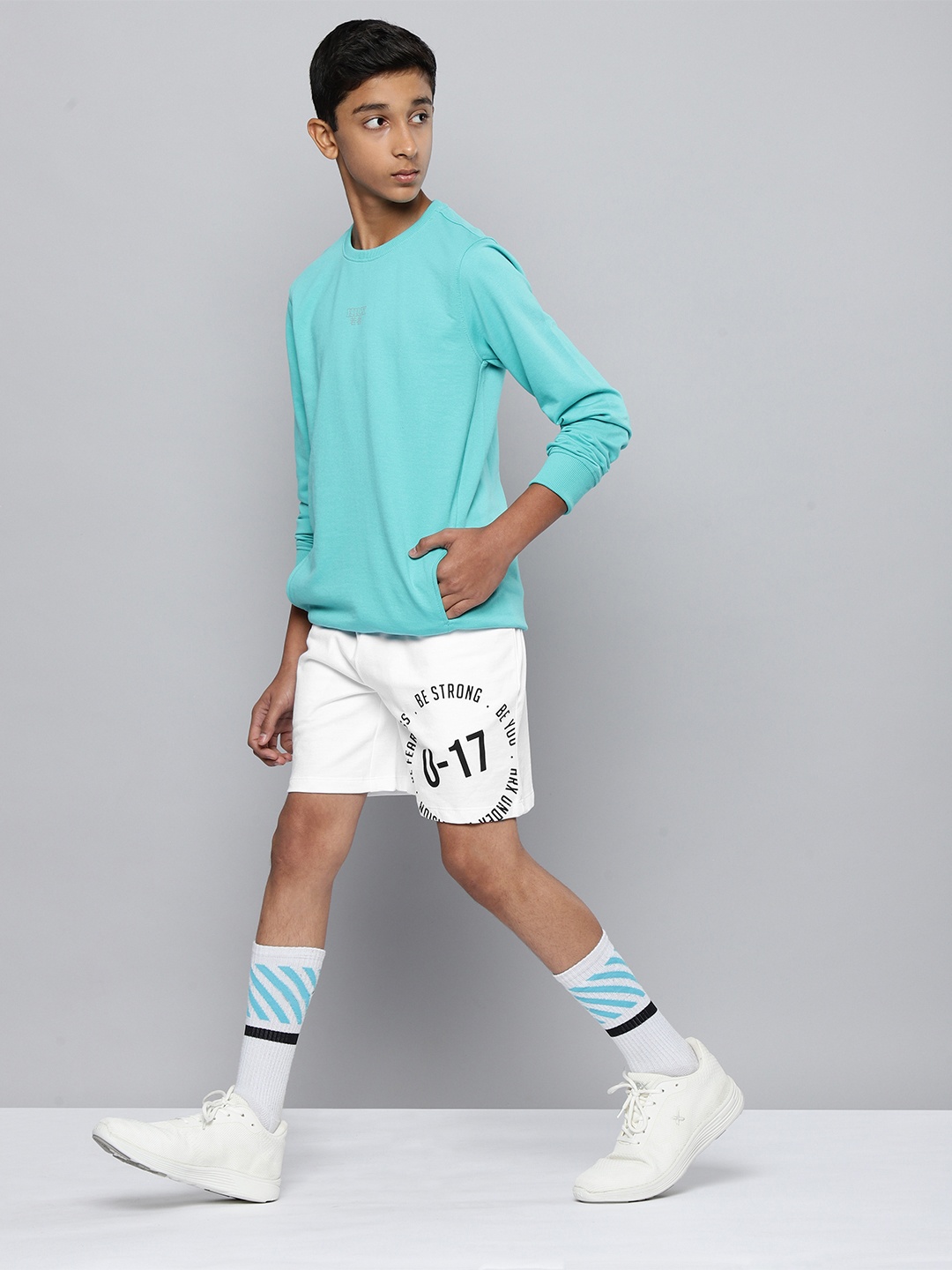 

HRX By Hrithik Roshan Lifestyle Boys Optic White Bio-Wash Brand Carrier Sustainable Shorts