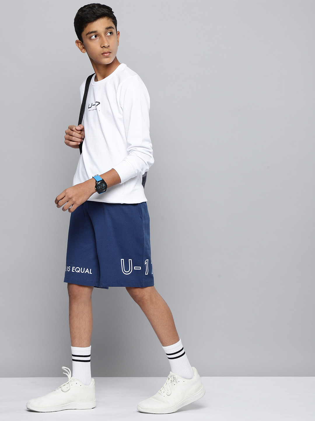 

HRX By Hrithik Roshan Boys Lifestyle Bio-Wash Brand Carrier Sustainable Shorts, Blue