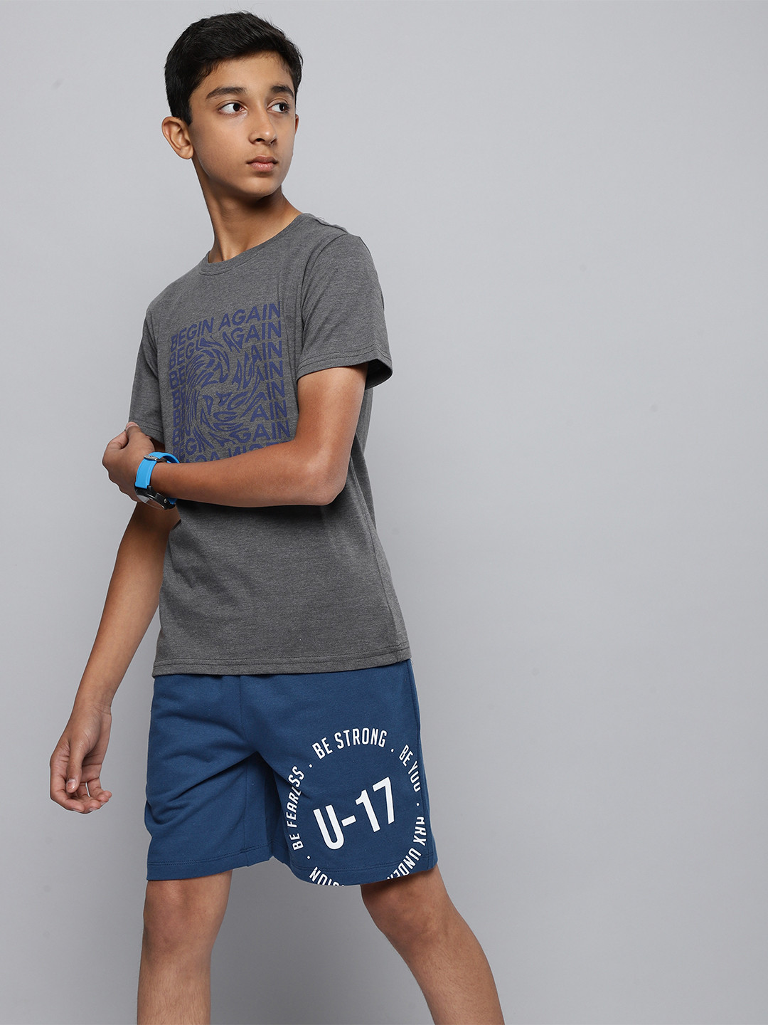 

HRX By Hrithik Roshan Lifestyle Boys Estate Blue Bio-Wash Brand Carrier Sustainable Shorts, Navy blue