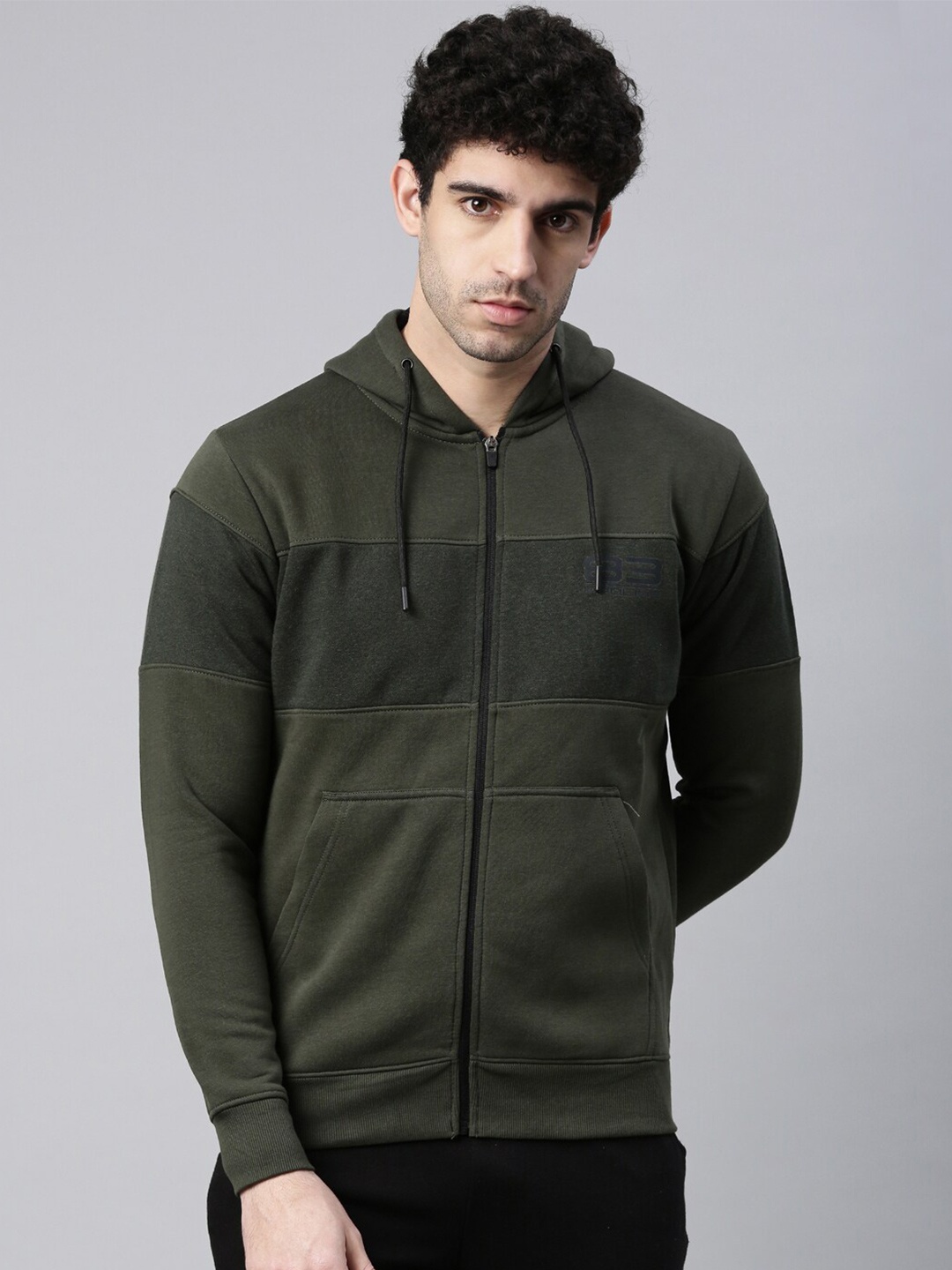 

Proline Active Men Olive Green Striped Hooded Sweatshirt