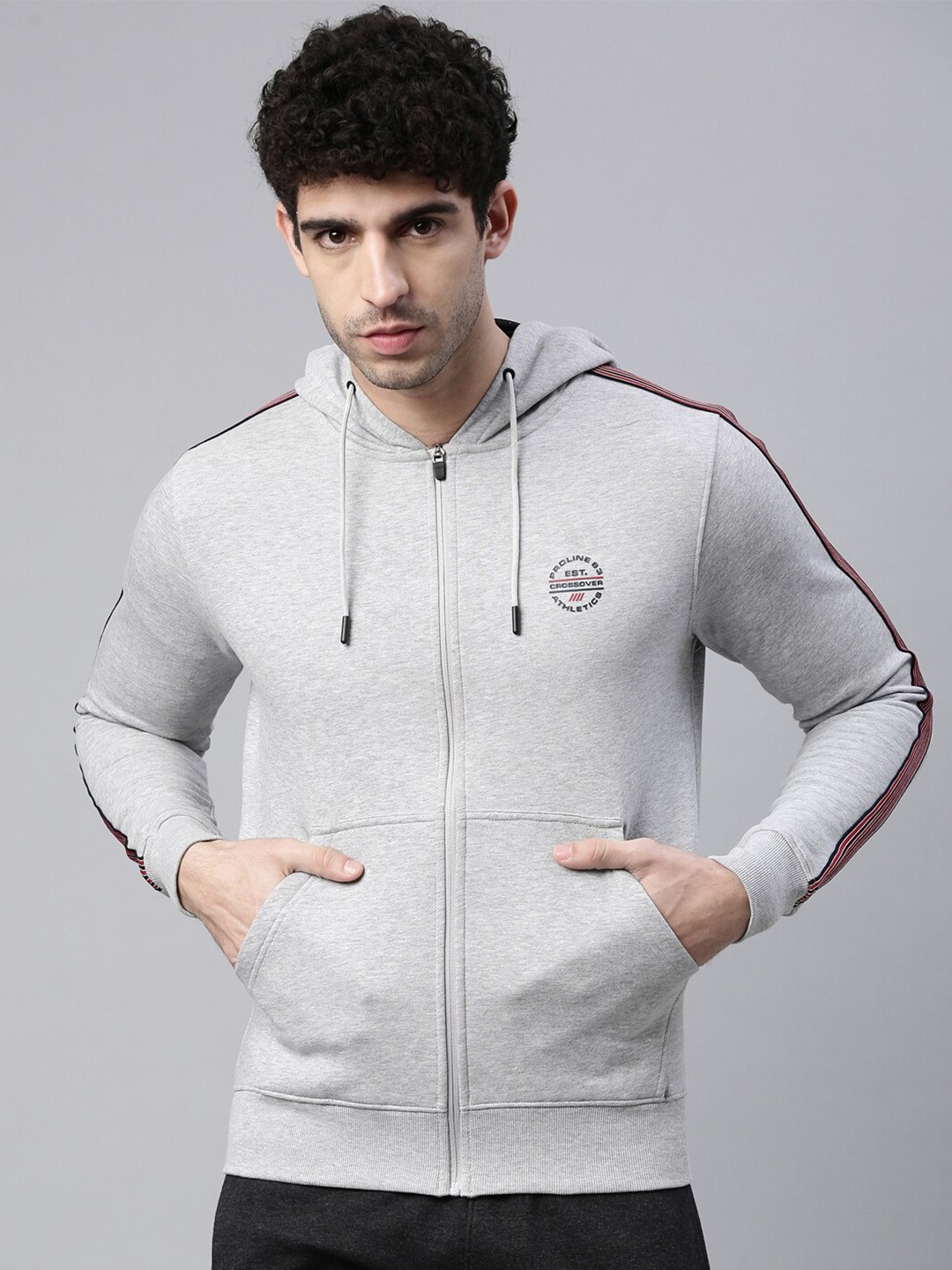 

Proline Active Men Grey Solid Hooded Sweatshirt