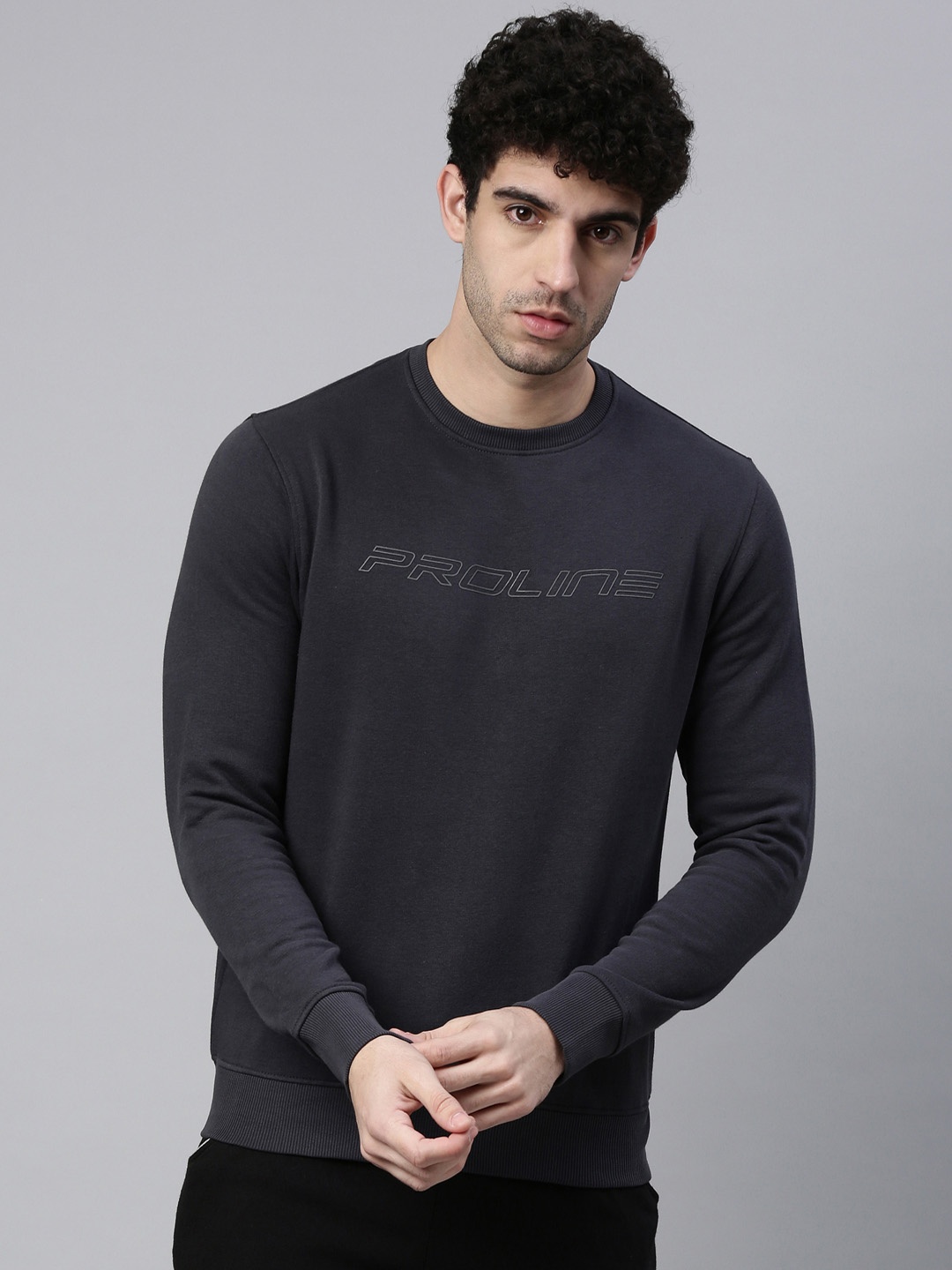 

Proline Active Men Grey Solid Sweatshirt