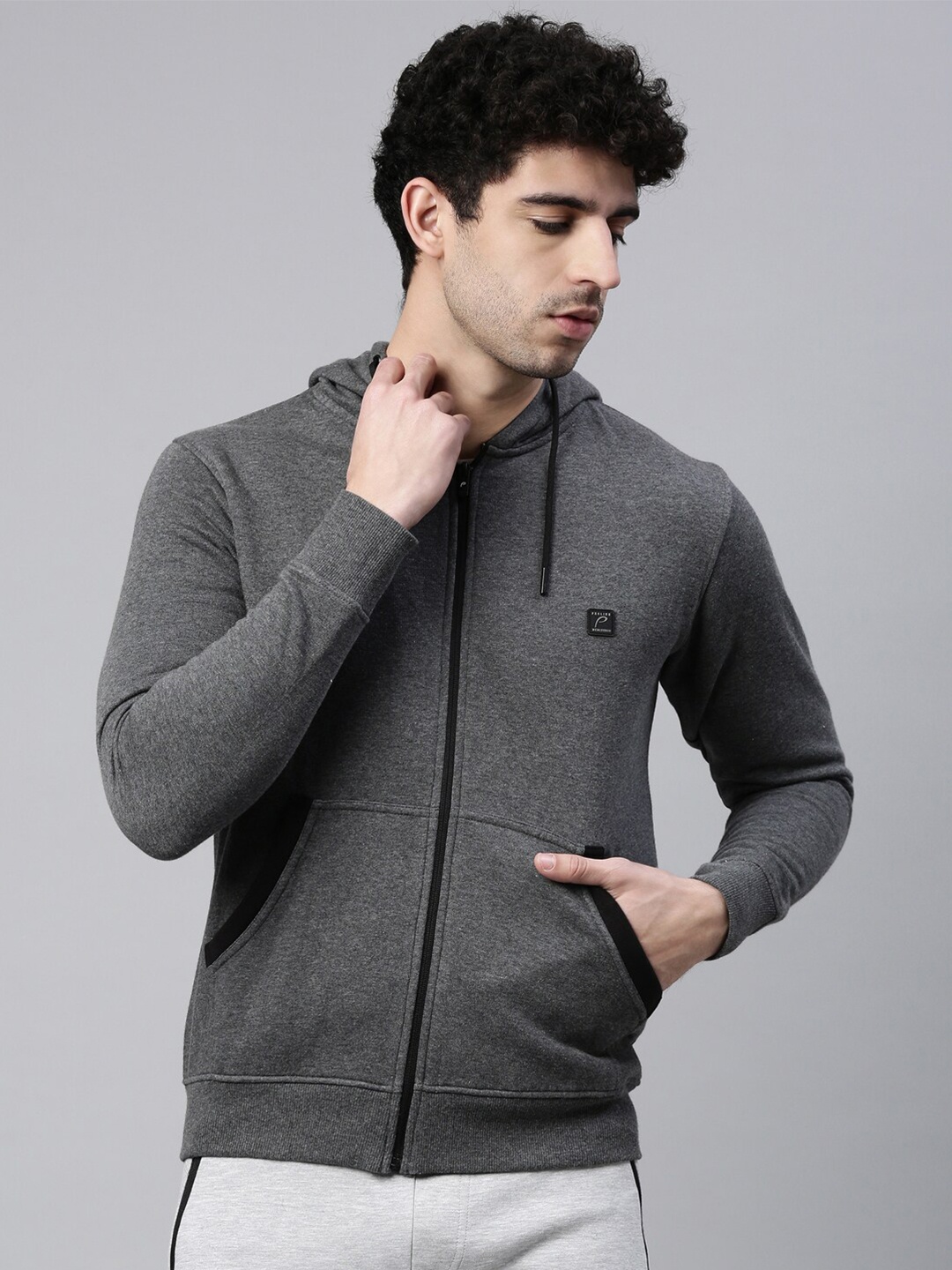 

Proline Active Men Grey Solid Hooded Sweatshirt