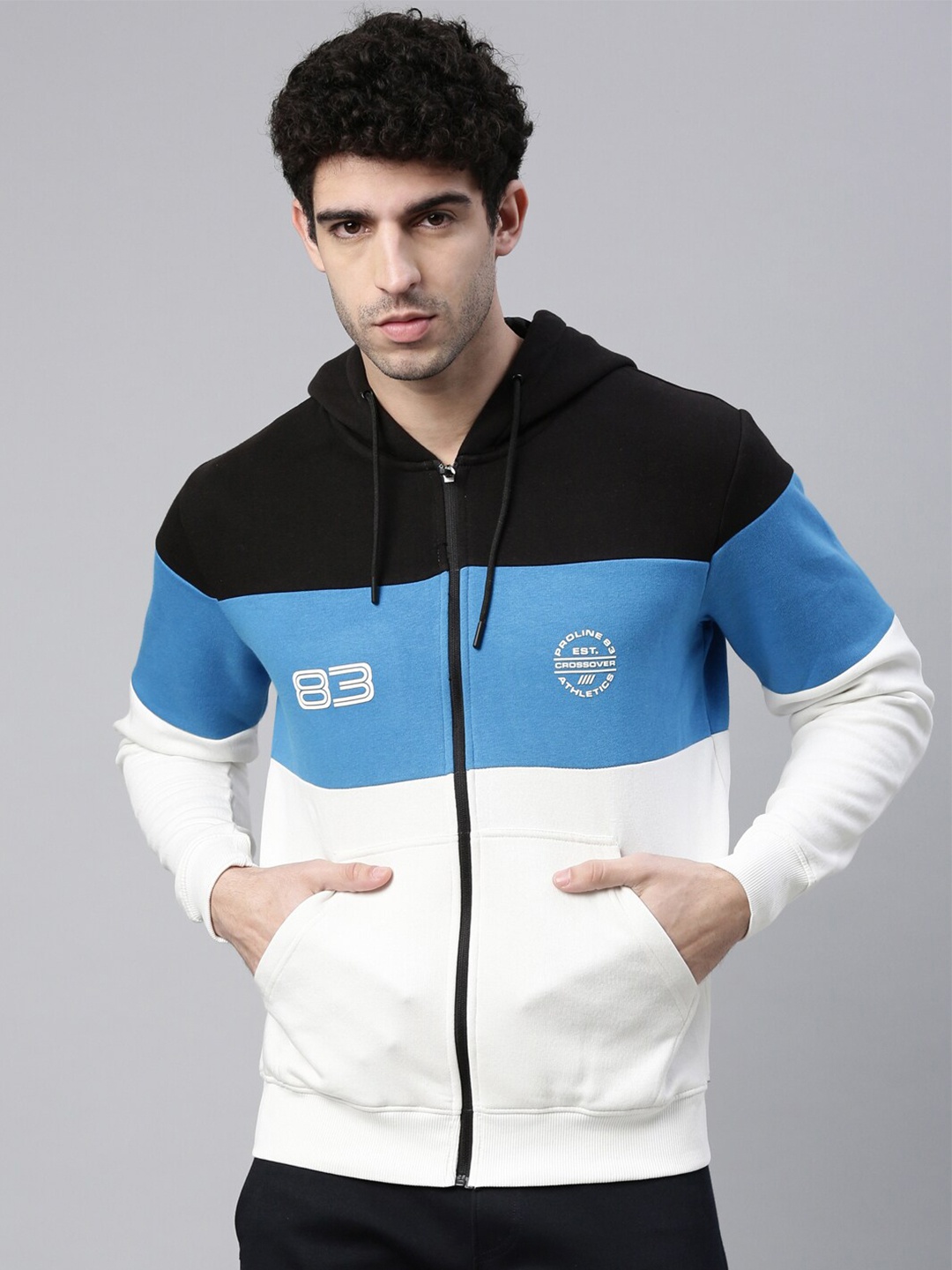 

Proline Active Men Off White Colourblocked Hooded Sweatshirt