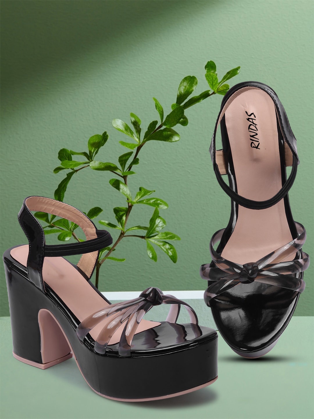 

RINDAS Black Printed Block Heels