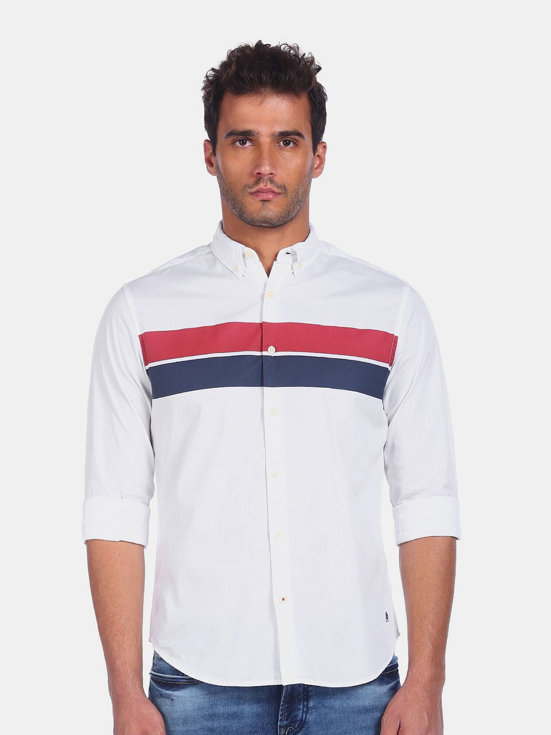 

Aeropostale Men White Horizontal Striped Regular Fit 100% Cotton Casual Shirt
