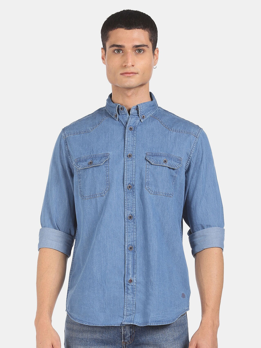 

Aeropostale Men Blue Regular Fit Casual Denim Shirt