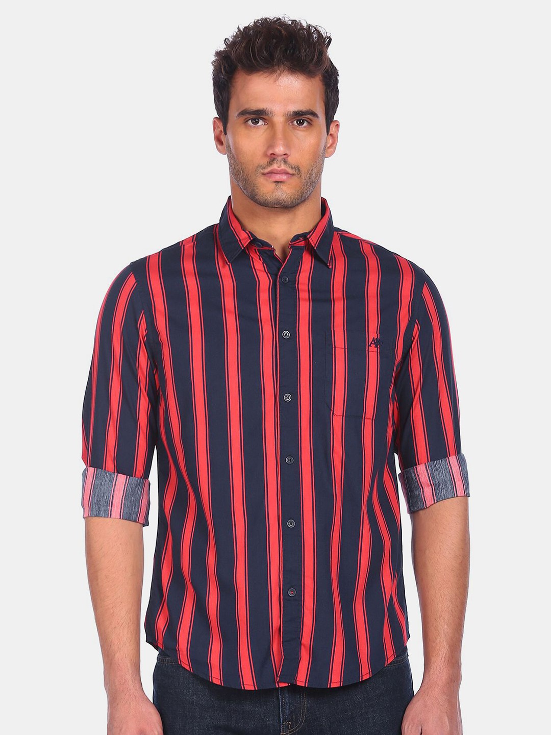 

Aeropostale Men Blue Striped Regular Fit 100% Cotton Casual Shirt