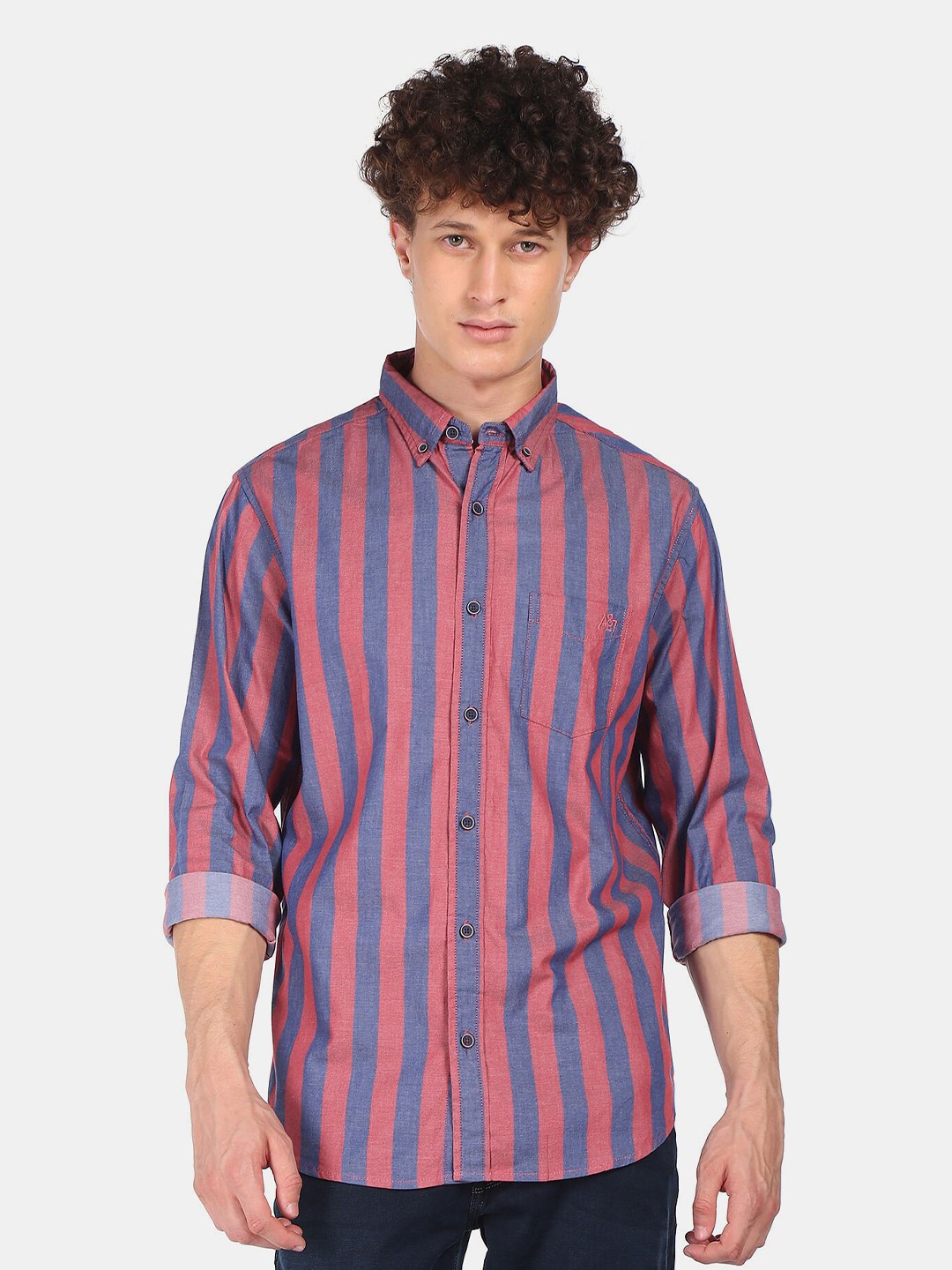 

Aeropostale Men Red Striped Regular Fit 100% Cotton Casual Shirt